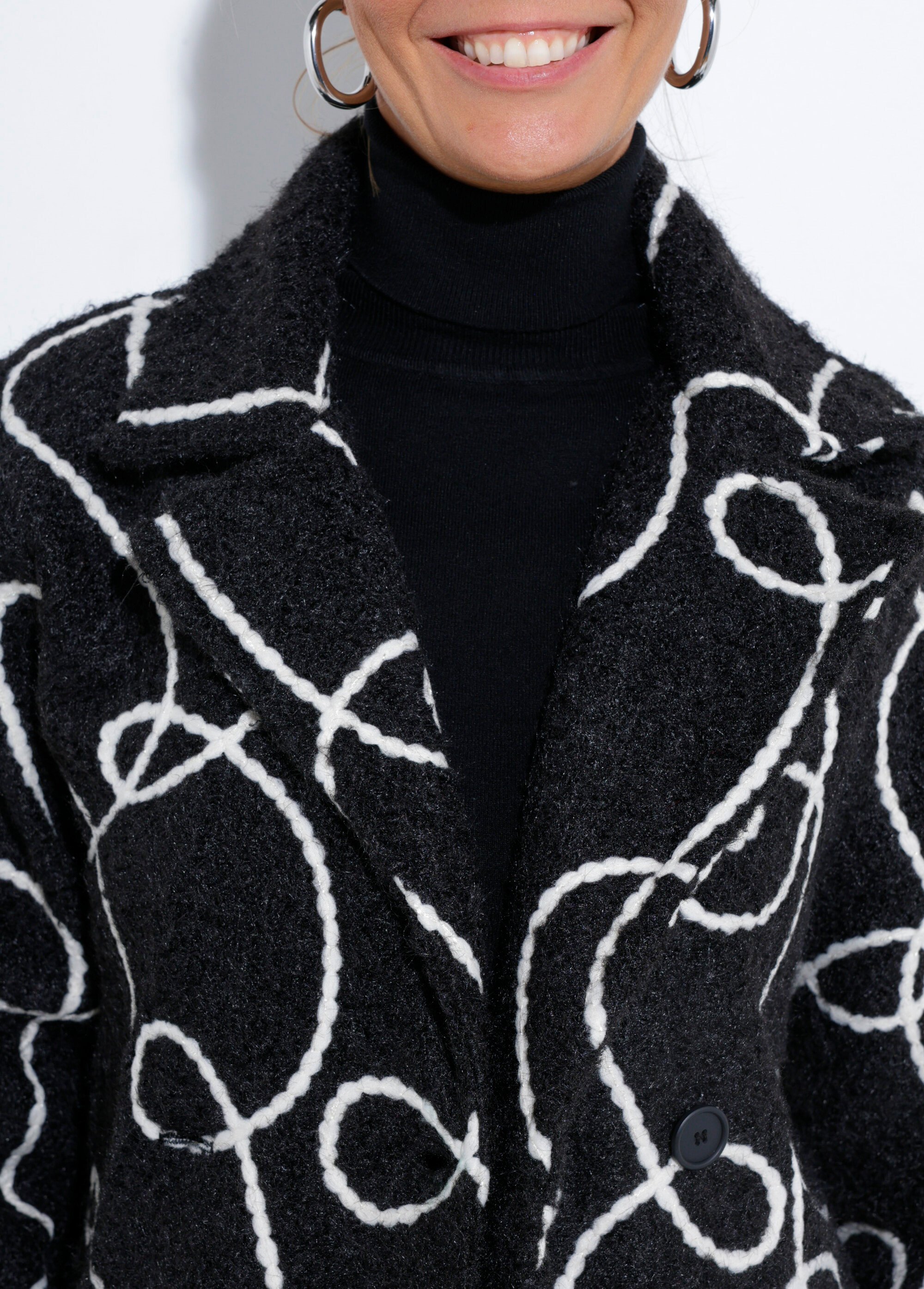 Caban long fantaisie type laine bouillie Femme Noir TM-CABALONVIC DE1