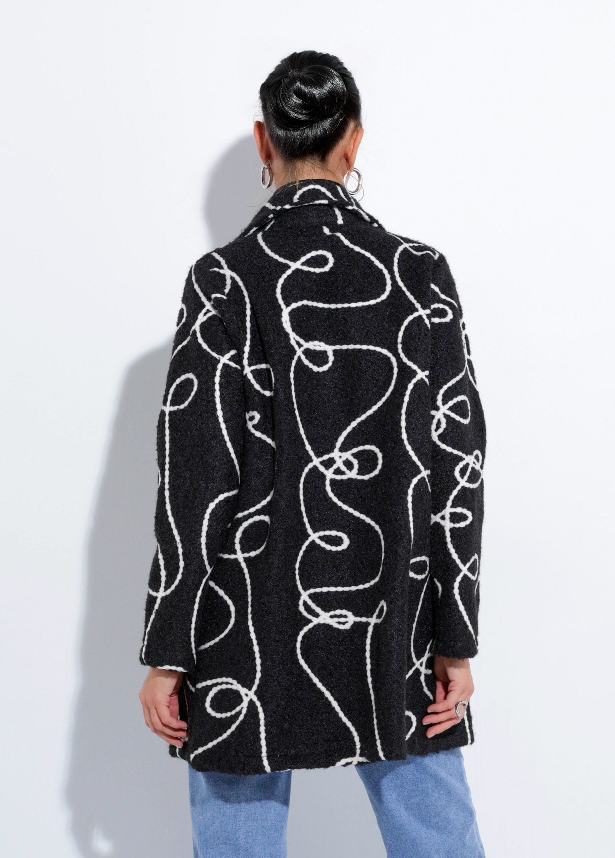 Caban long fantaisie type laine bouillie Femme Noir TM-CABALONVIC DO1