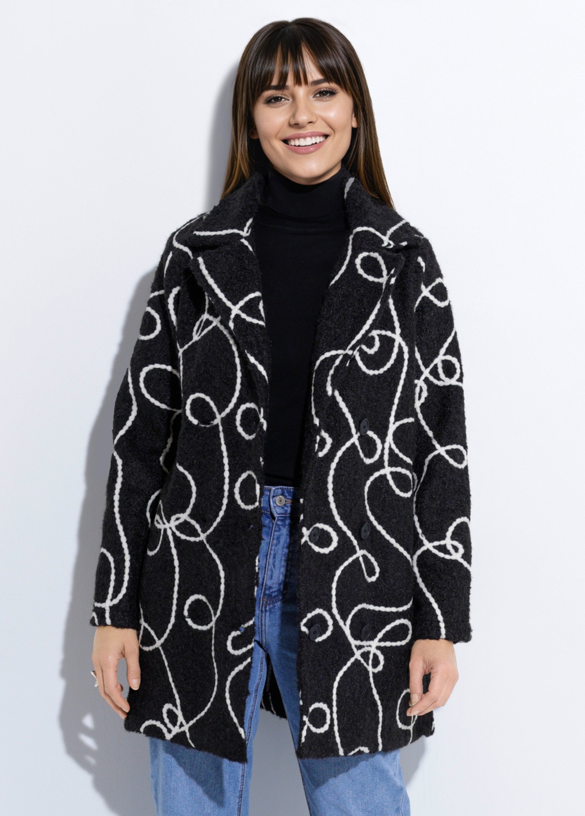 Caban long fantaisie type laine bouillie Femme Noir TM-CABALONVIC FA1