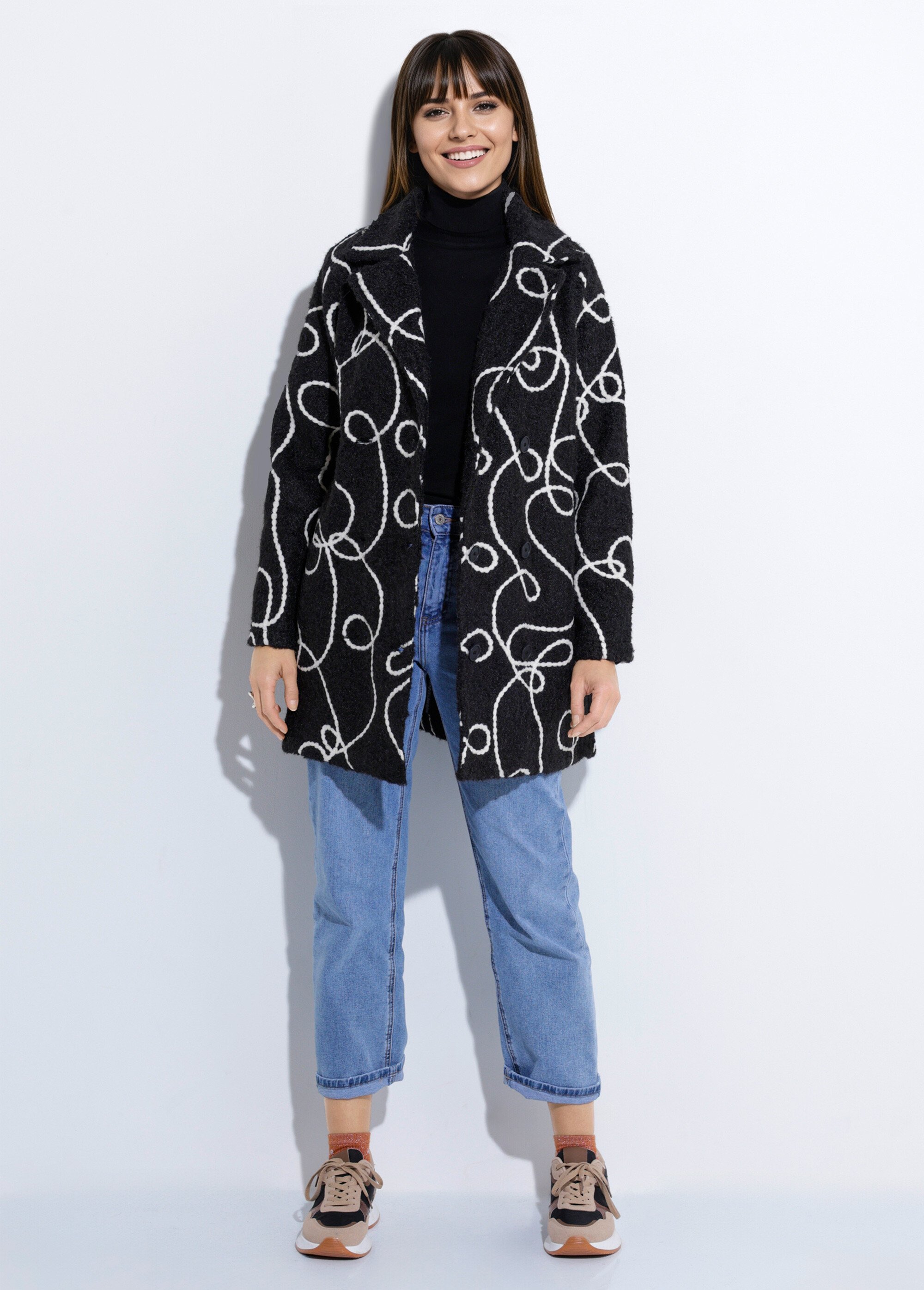 Caban long fantaisie type laine bouillie Femme Noir TM-CABALONVIC SF1