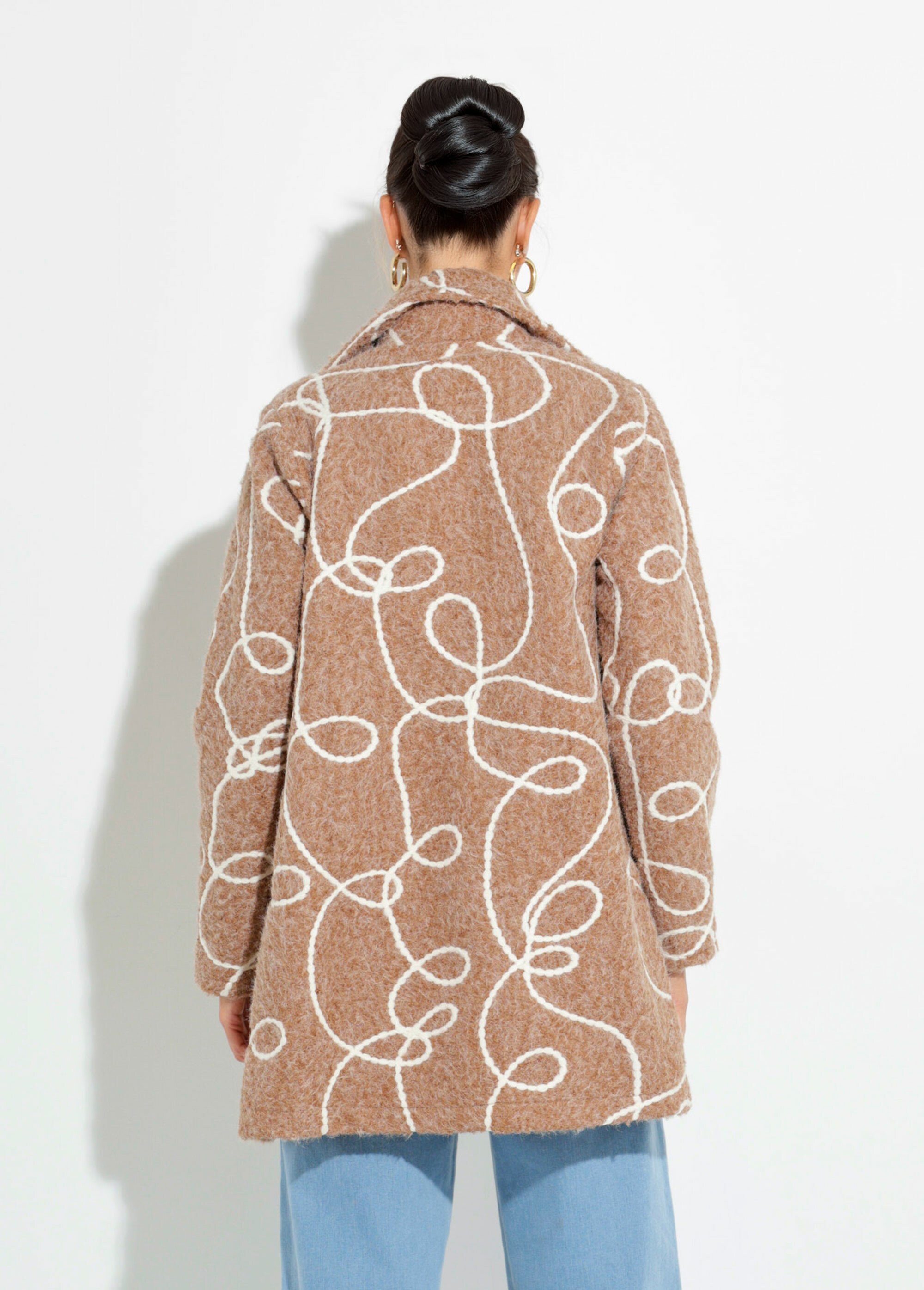 Caban long fantaisie type laine bouillie