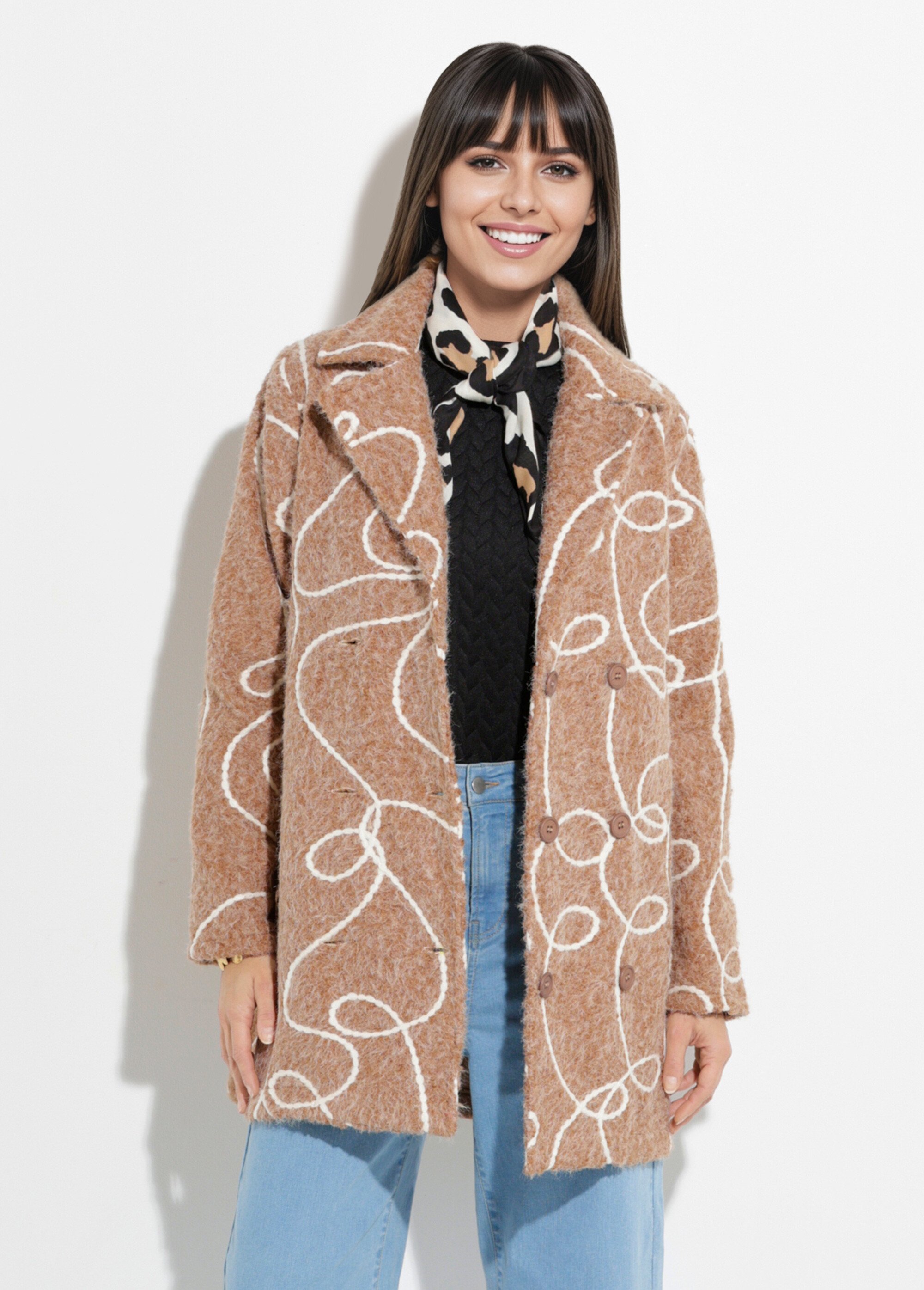 Caban long fantaisie type laine bouillie Femme Beige TM-CABALONVIC FA1