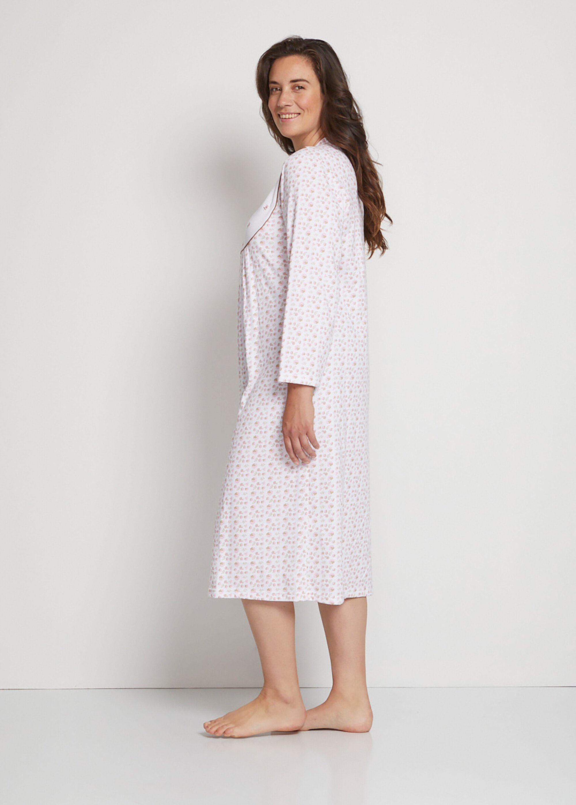 Chemise De Nuit Femme Été Jahetuul Coton Sans Manches Col Rond Boutons - Imprimé Floral