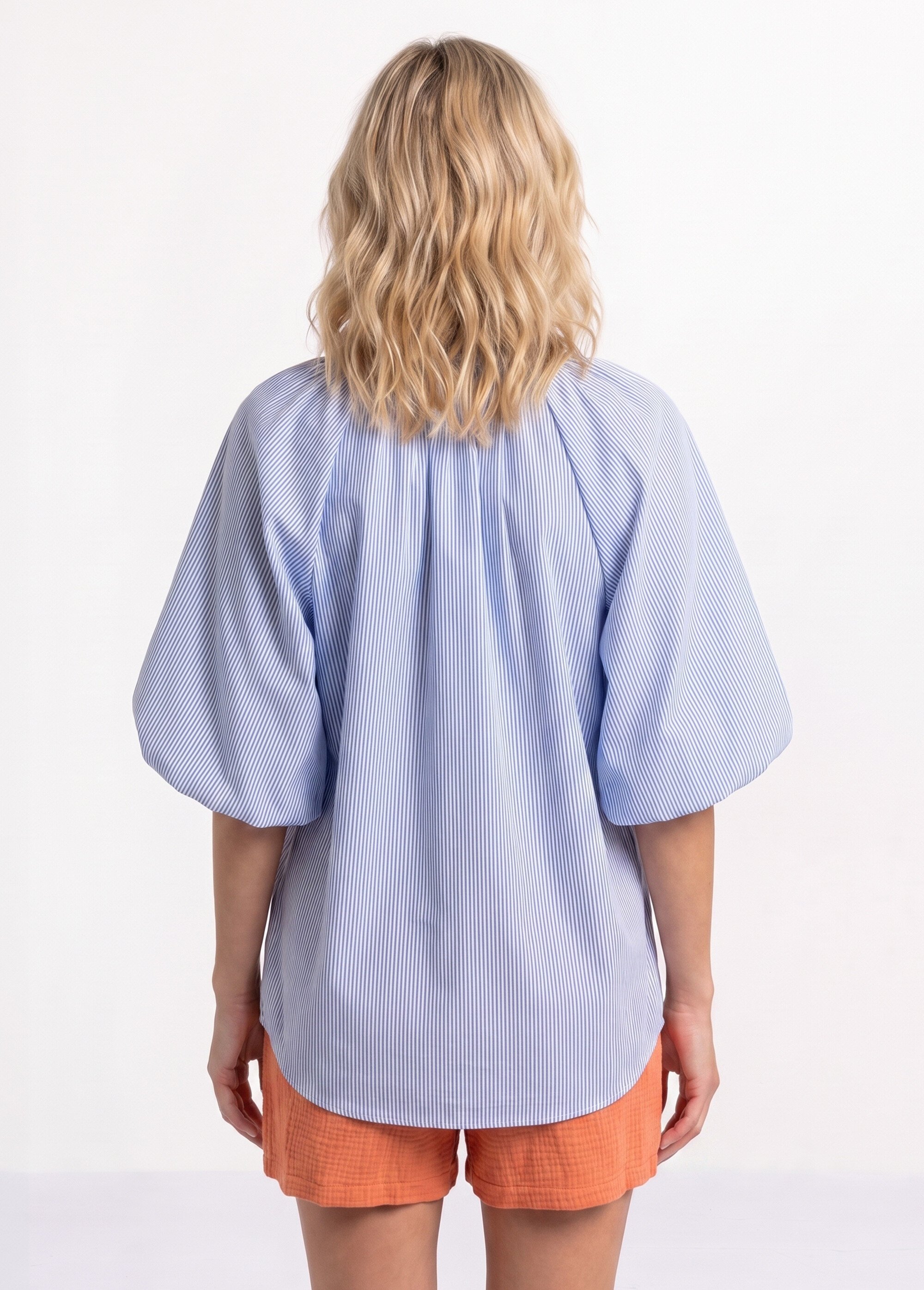 Blouse fleurs brodées, liens au col Femme Bleu JS-TOP3766 DO1