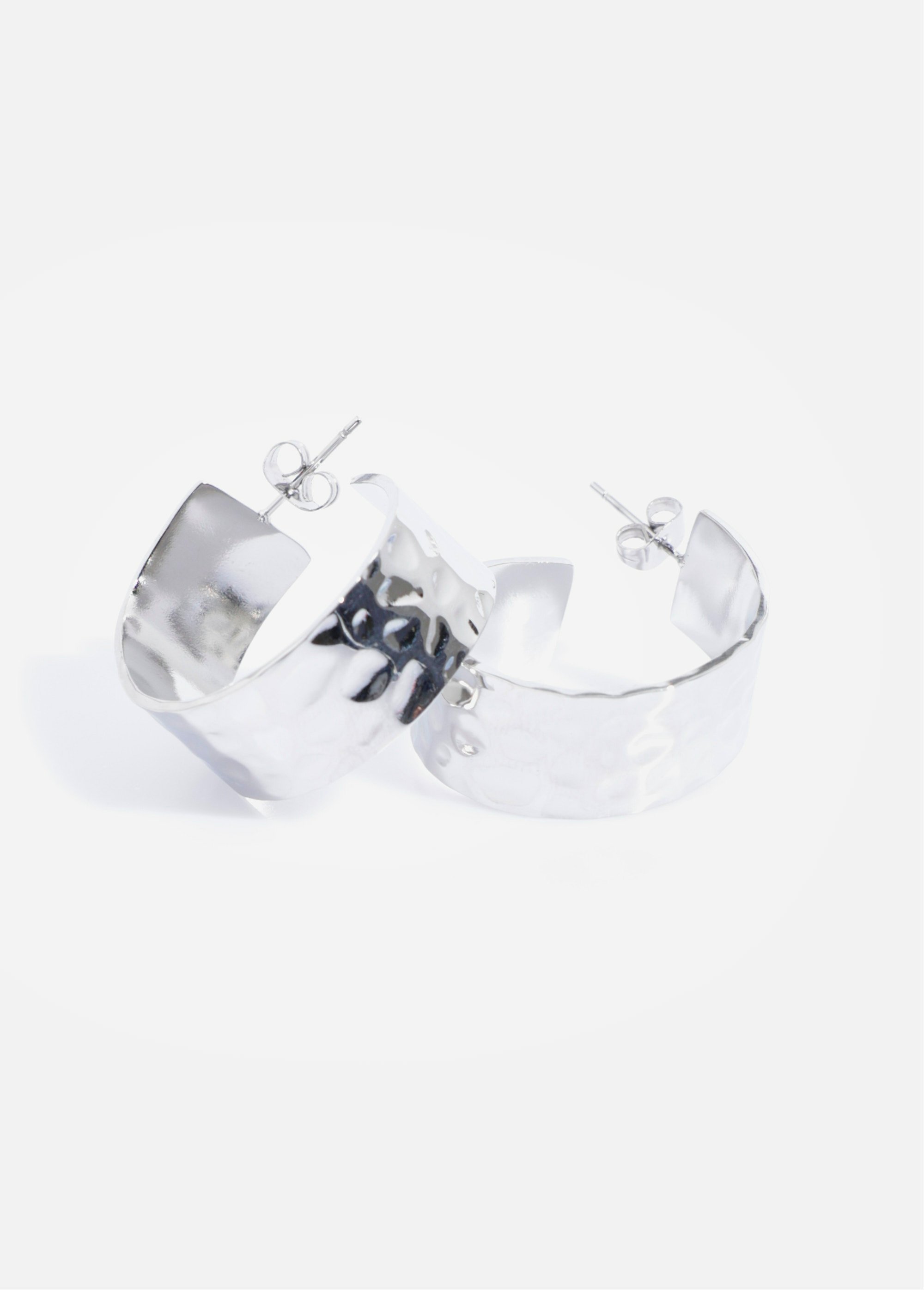 Créoles larges acier inoxydable martelé Argenté AE-BO811123 FA1