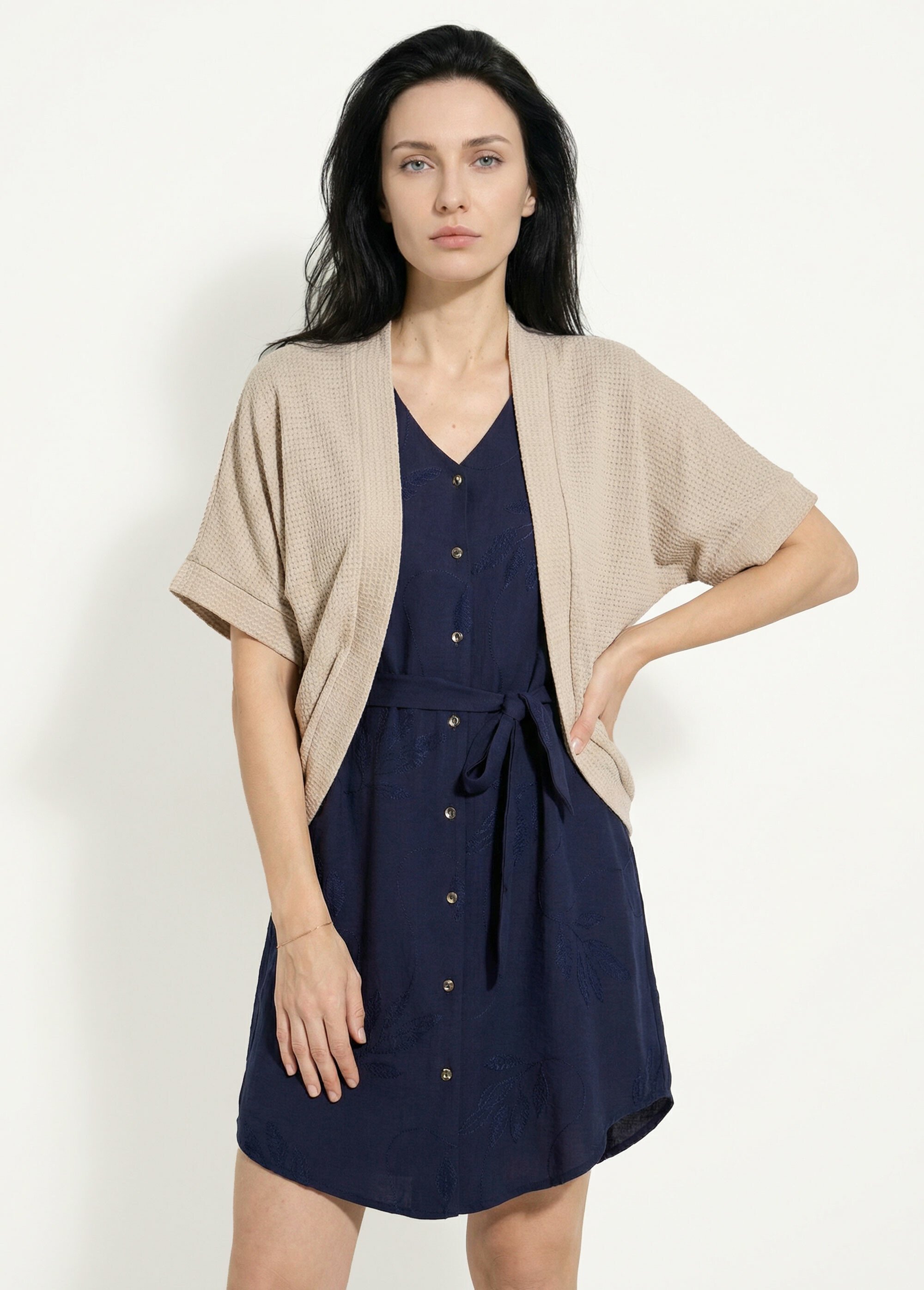 Gilet boléro en maille gaufrée Femme Beige TM-CLEMEO FA1