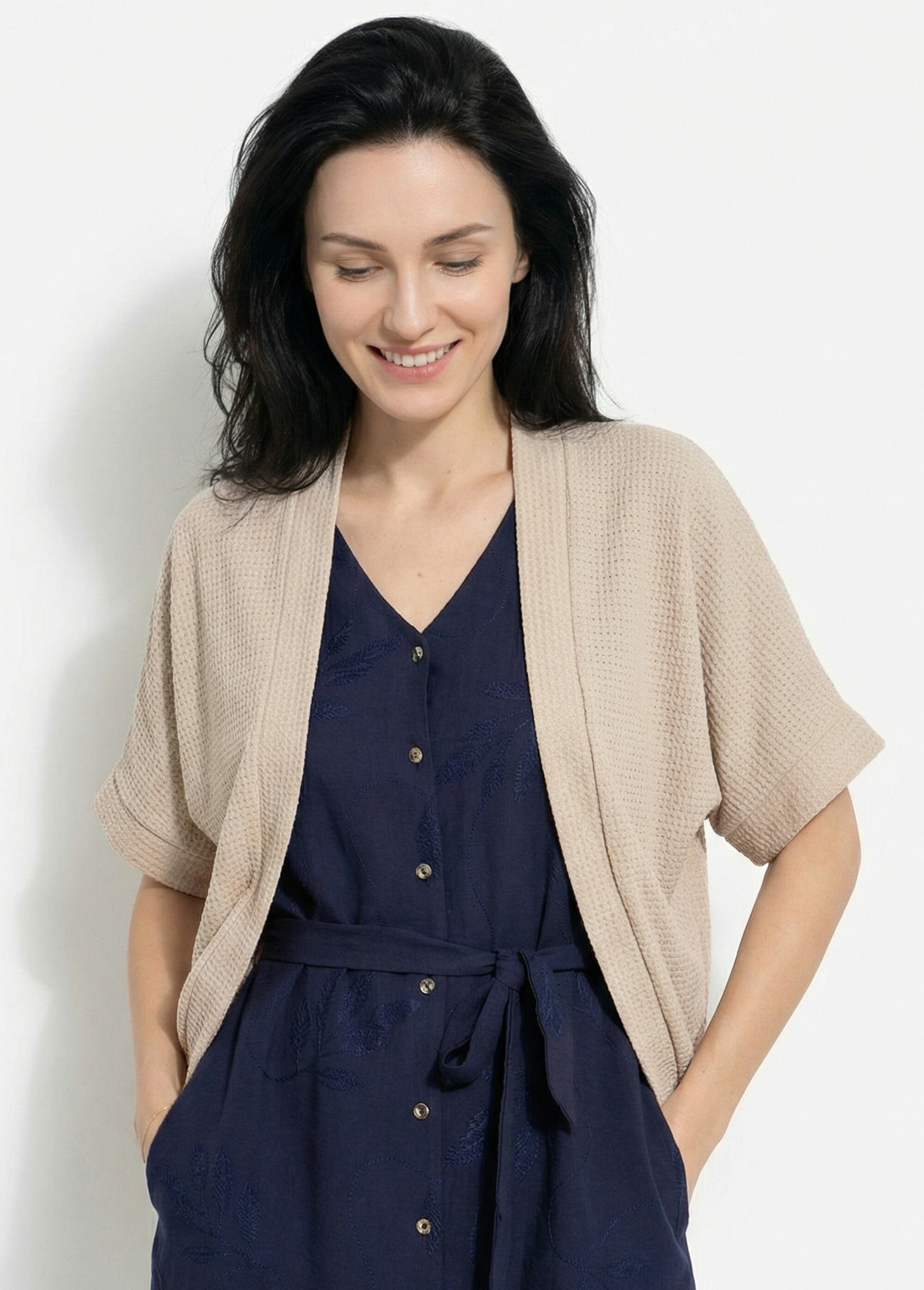 Gilet boléro en maille gaufrée Femme Beige TM-CLEMEO MV1