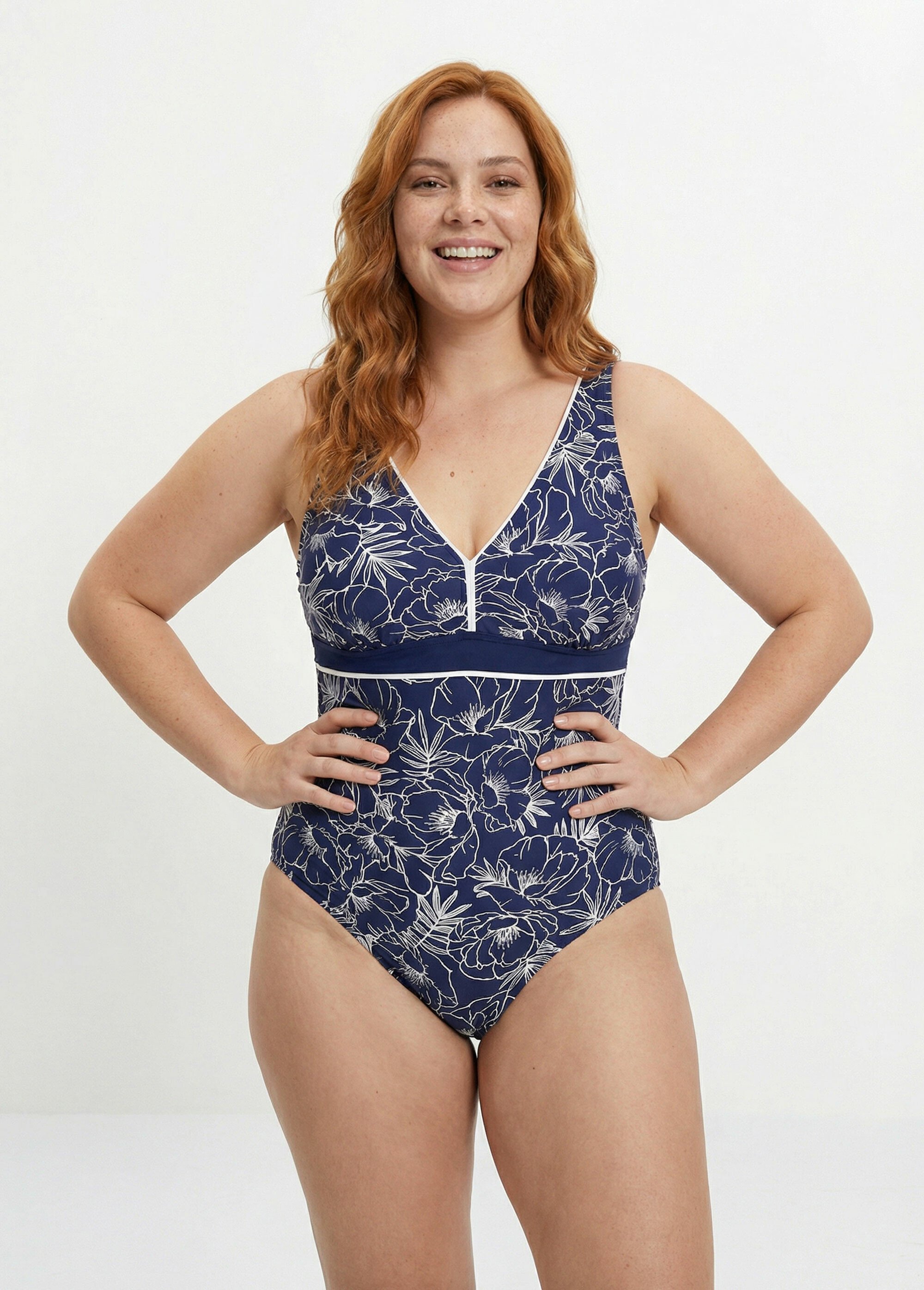 Maillot de bain 1 pièce V, fleuri Femme Grande Taille IMP BLEU SUNPC1A5701 FA1
