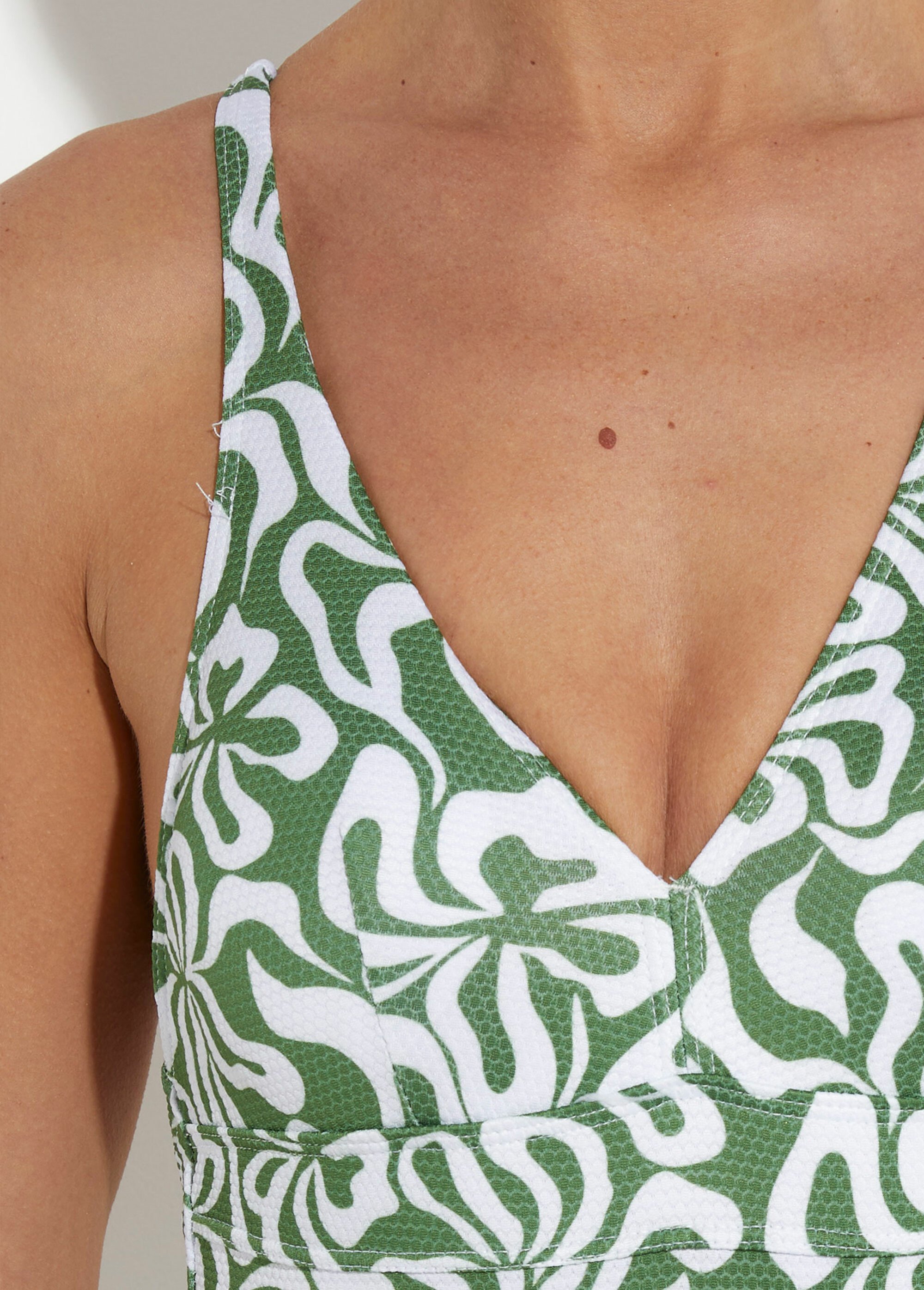 Maillot de bain 1 pièce V, fleuri pop Femme Vert SUNPH1A5212 DE1