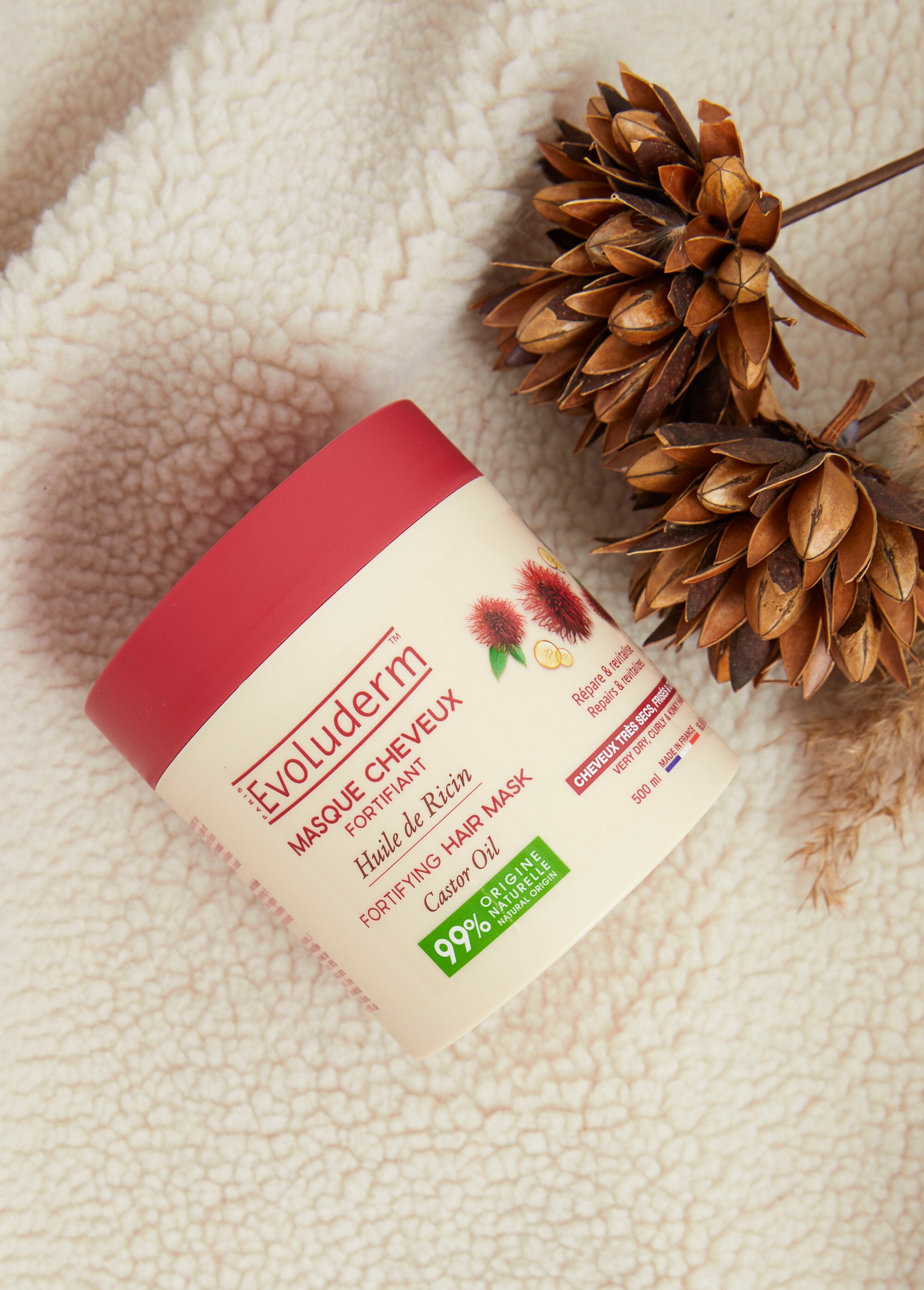 Masque cheveux secs huile de Ricin 500ml Jaune EVO-22014 SI1