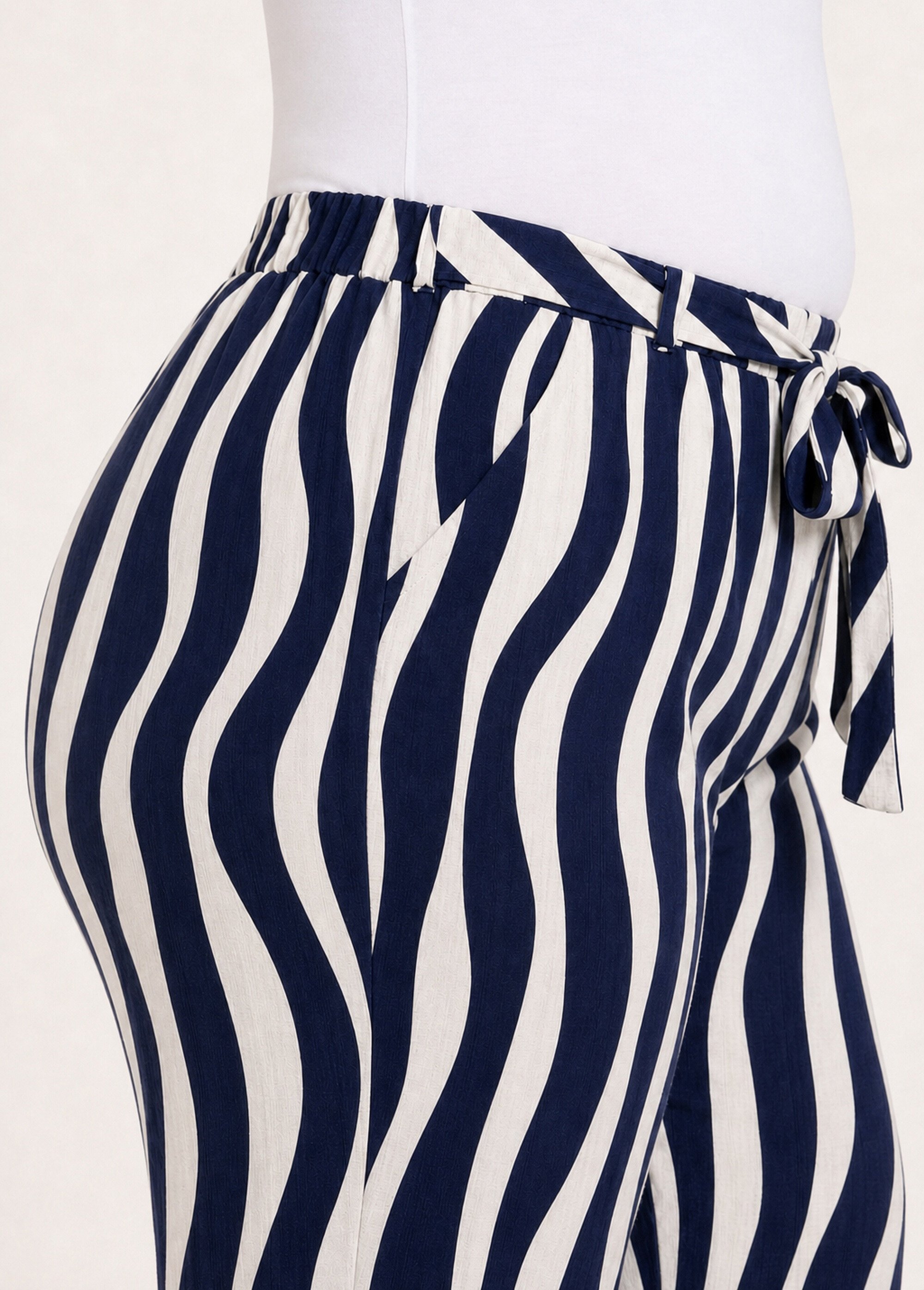 Pantalon large élastiqué, imprimé vagues Femme Grande Taille Bleu IKB-5566 DE1