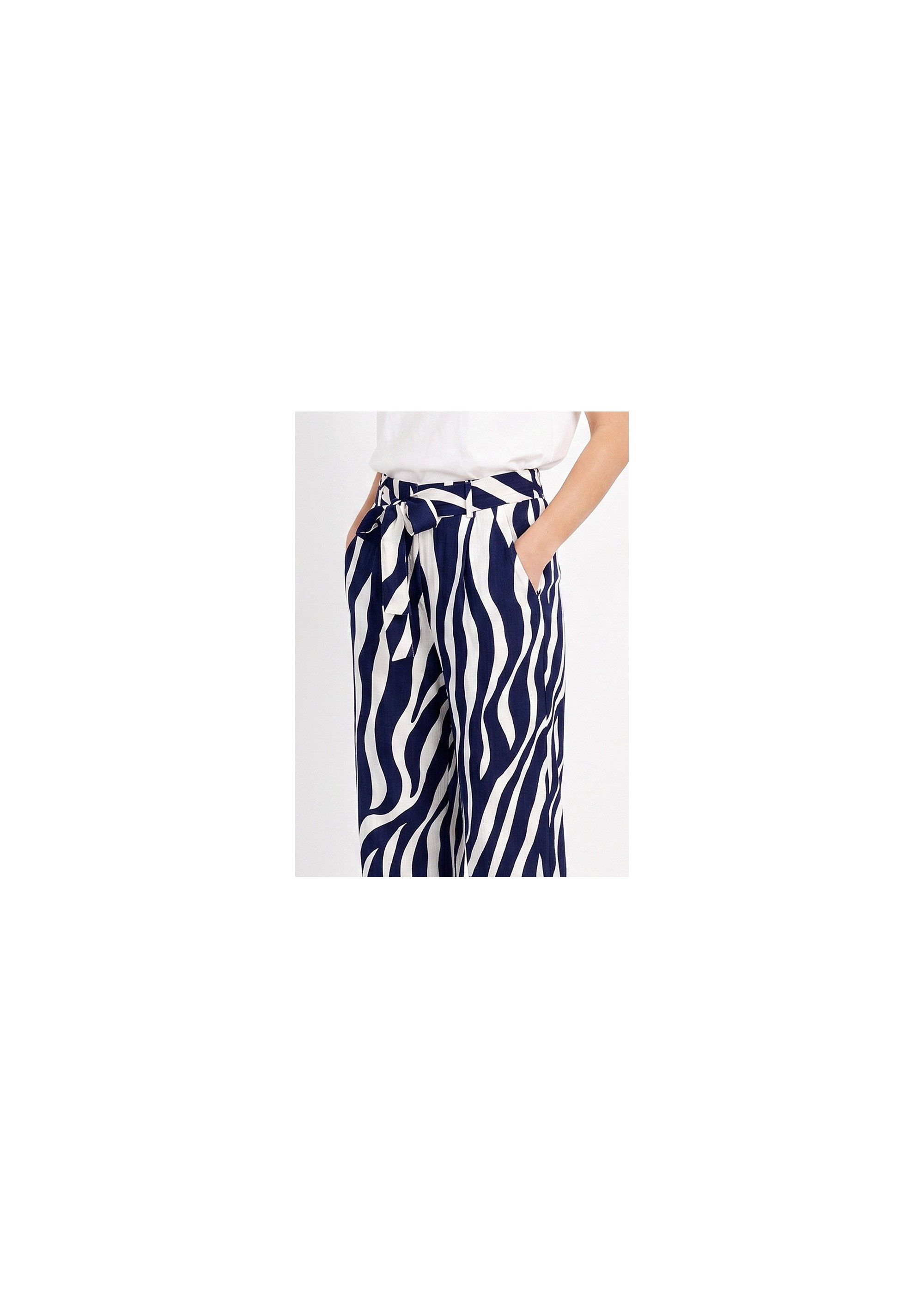 Pantalon large élastiqué, imprimé vagues Femme Bleu IKB-5566 DE1