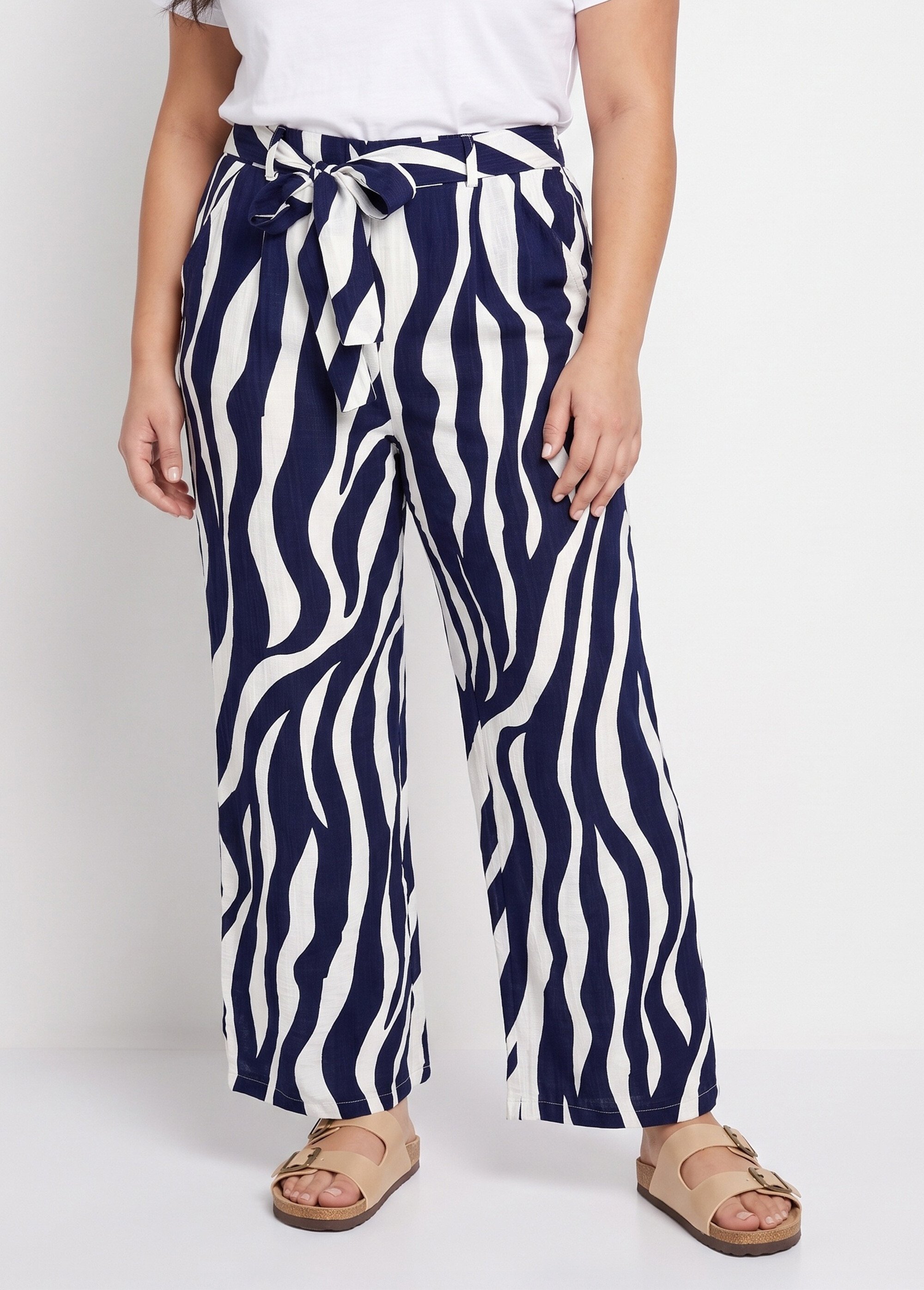 Pantalon large élastiqué, imprimé vagues Femme Grande Taille Bleu IKB-5566 FA1