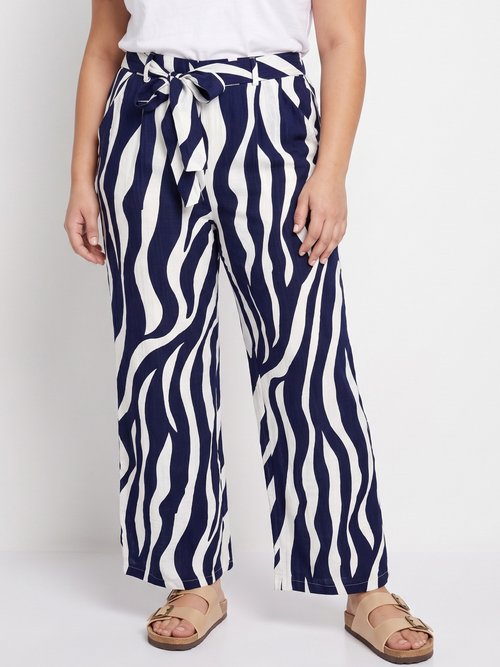 Pantalon large élastiqué, imprimé vagues Femme Grande Taille Bleu IKB-5566 FA1