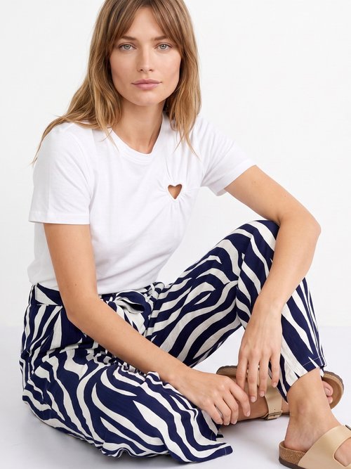 Pantalon large élastiqué, imprimé vagues Femme Bleu IKB-5566 MV1