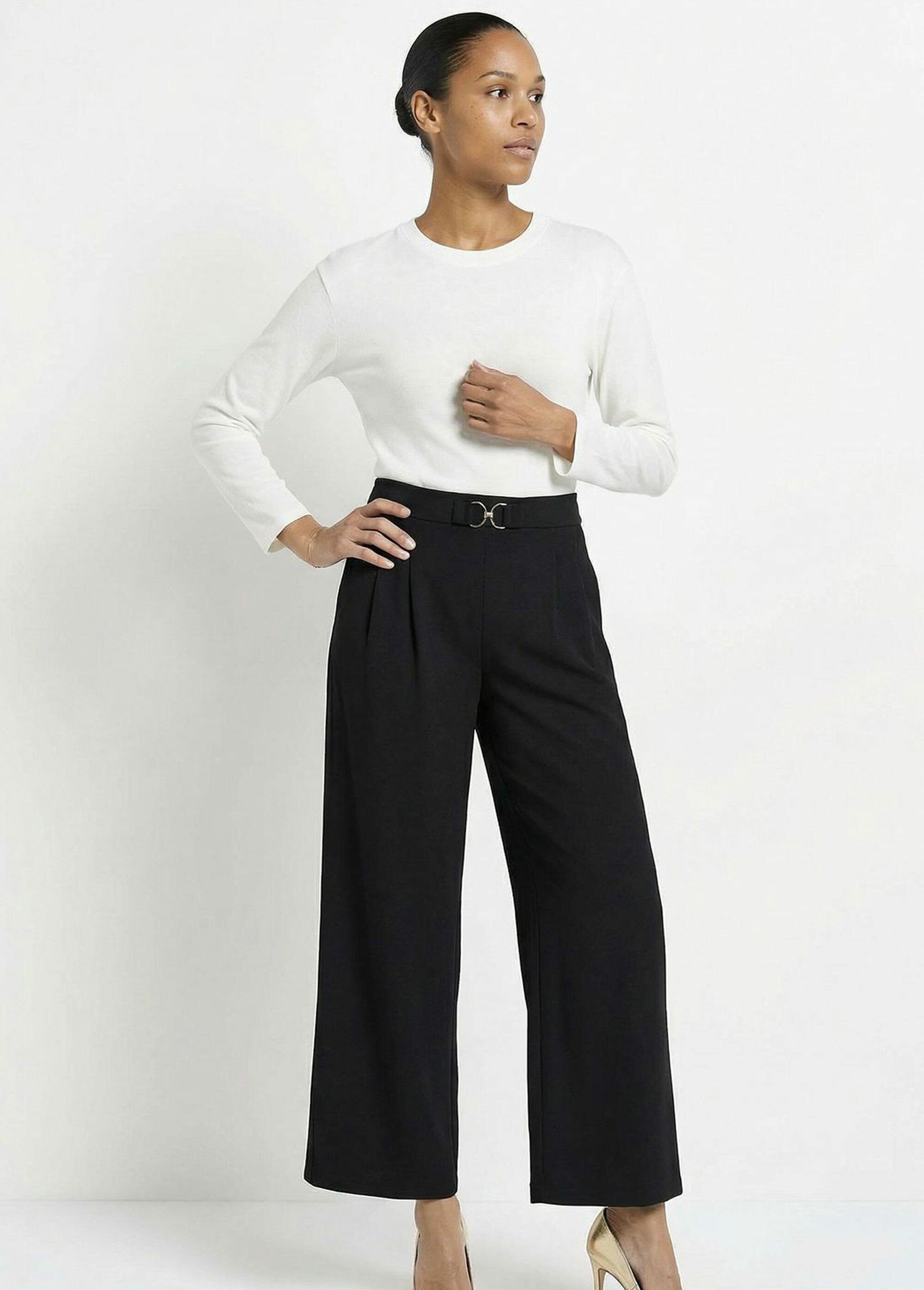 Pantalon large maille détail chic métal