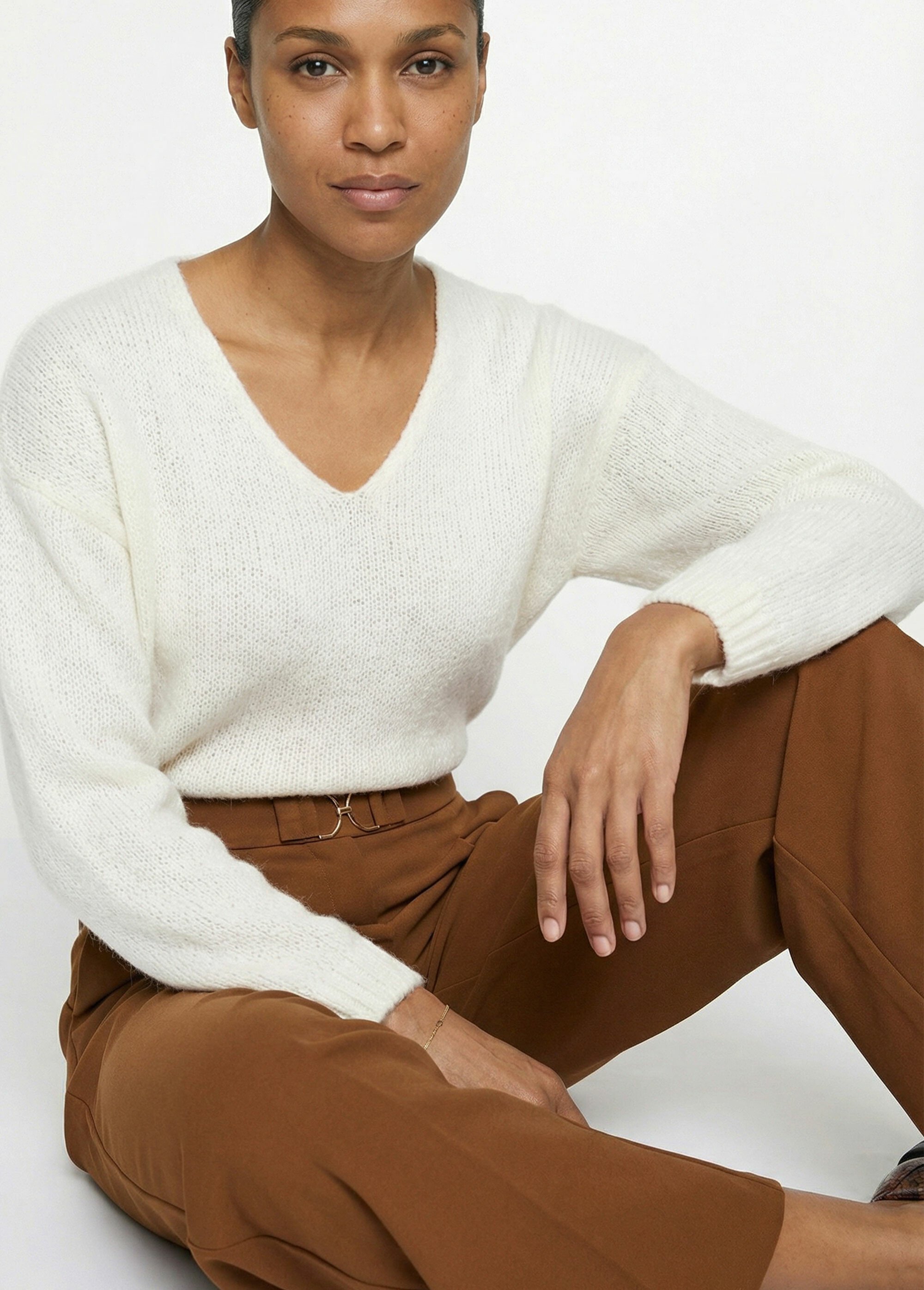 Pantalon large maille détail chic métal