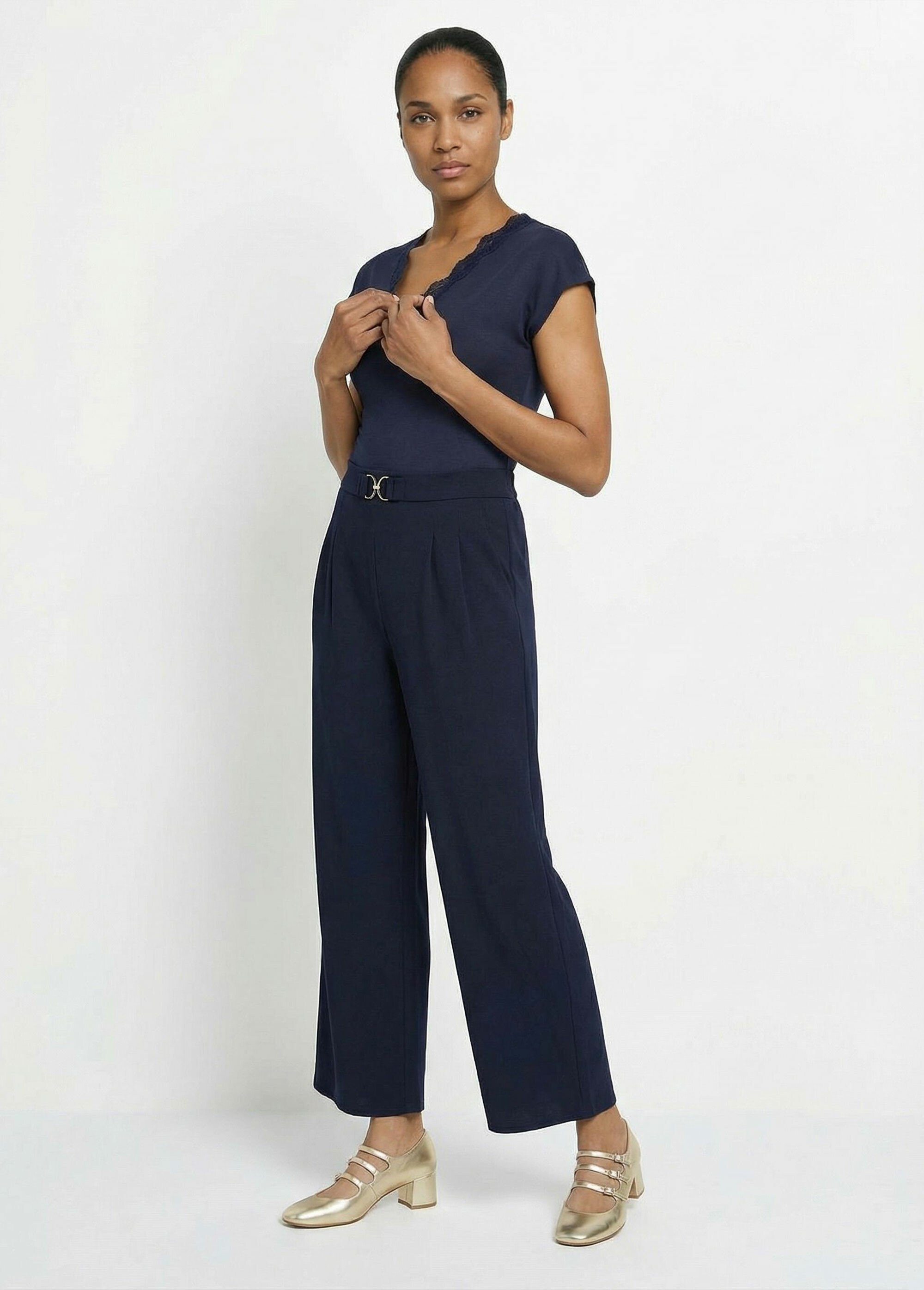 Pantalon large maille détail chic métal Femme Bleu TM-PANDORA MV1