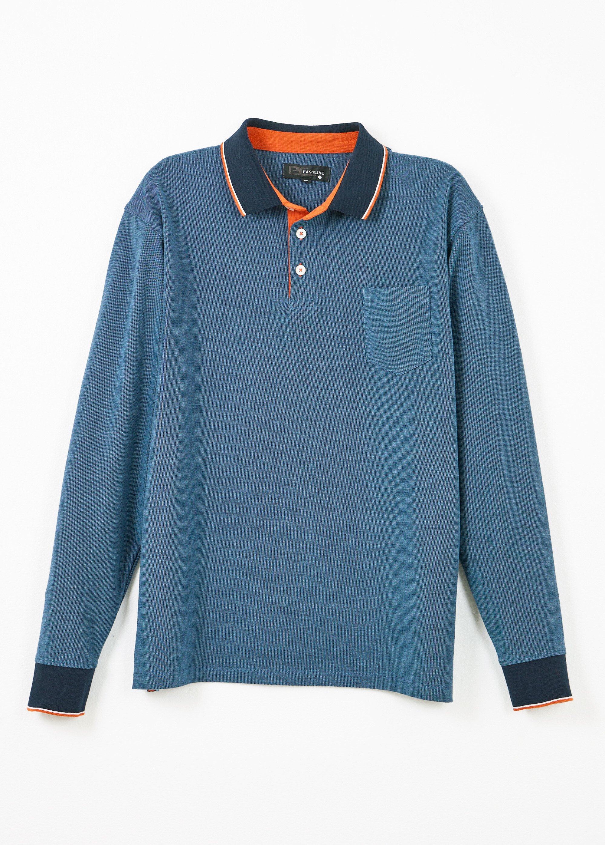 Polo maille piquée manches longues coton Homme Bleu FISTON AP1