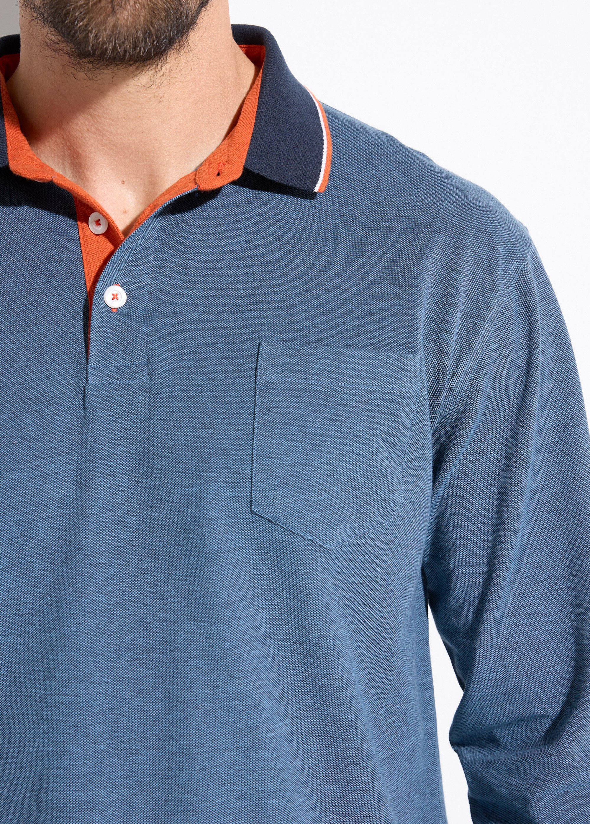 Polo maille piquée manches longues coton Homme Bleu FISTON DE1