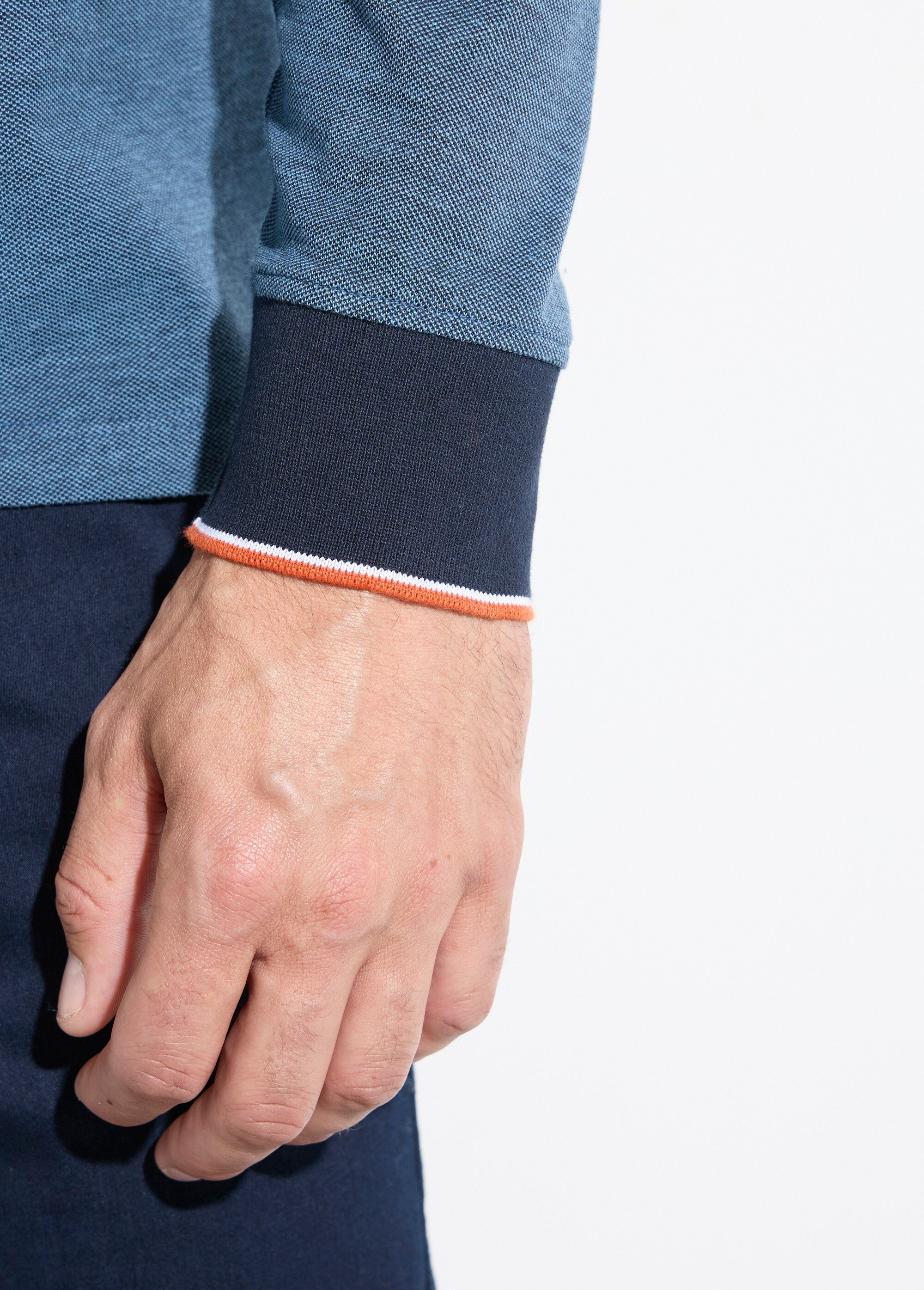 Polo maille piquée manches longues coton Homme Bleu FISTON DE2