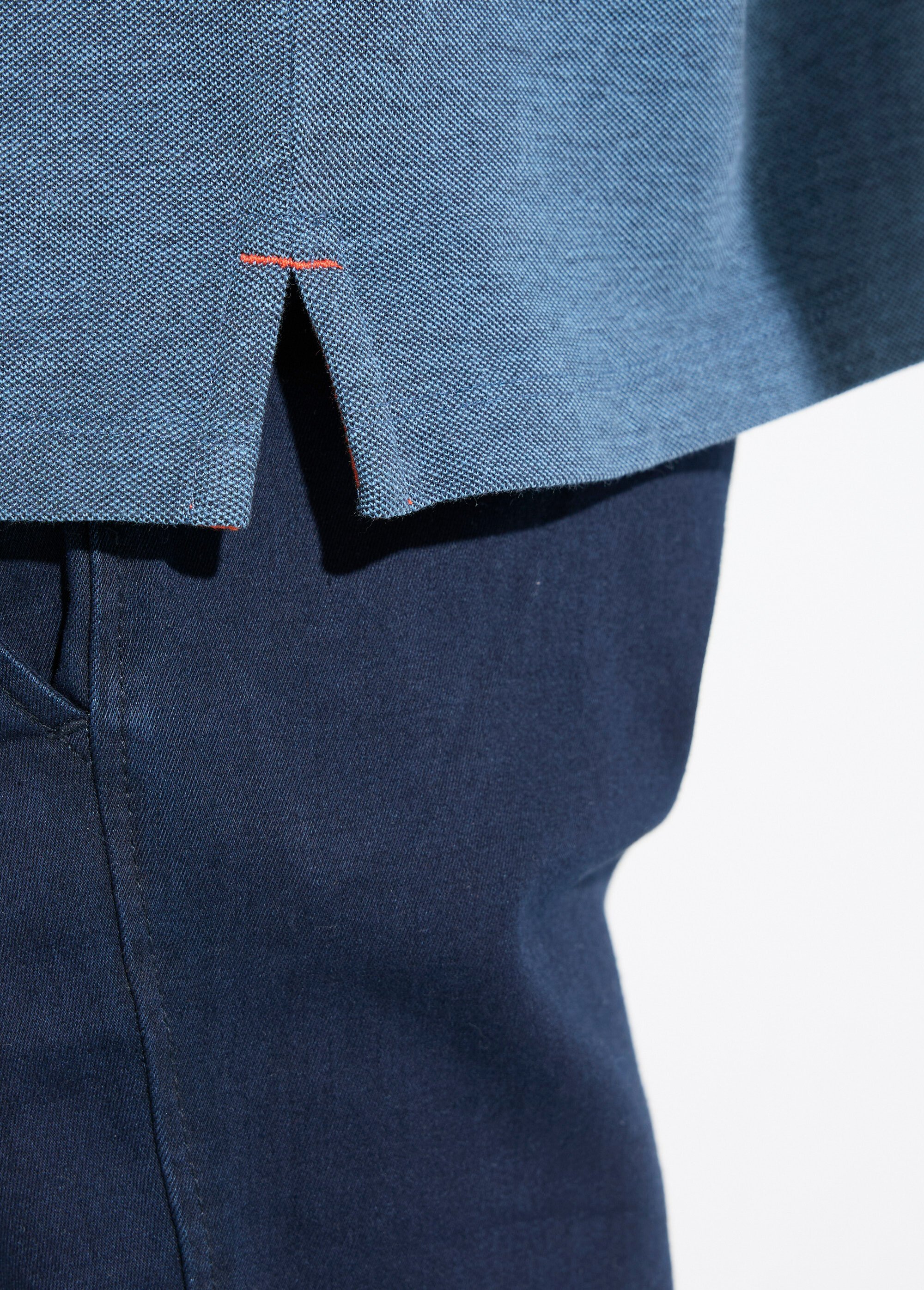 Polo maille piquée manches longues coton Homme Bleu FISTON DE3
