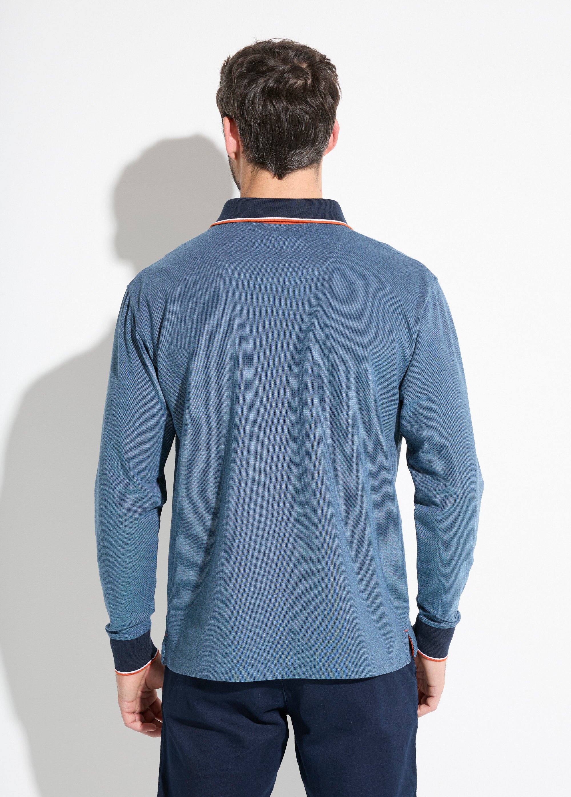 Polo maille piquée manches longues coton Homme Bleu FISTON DO1