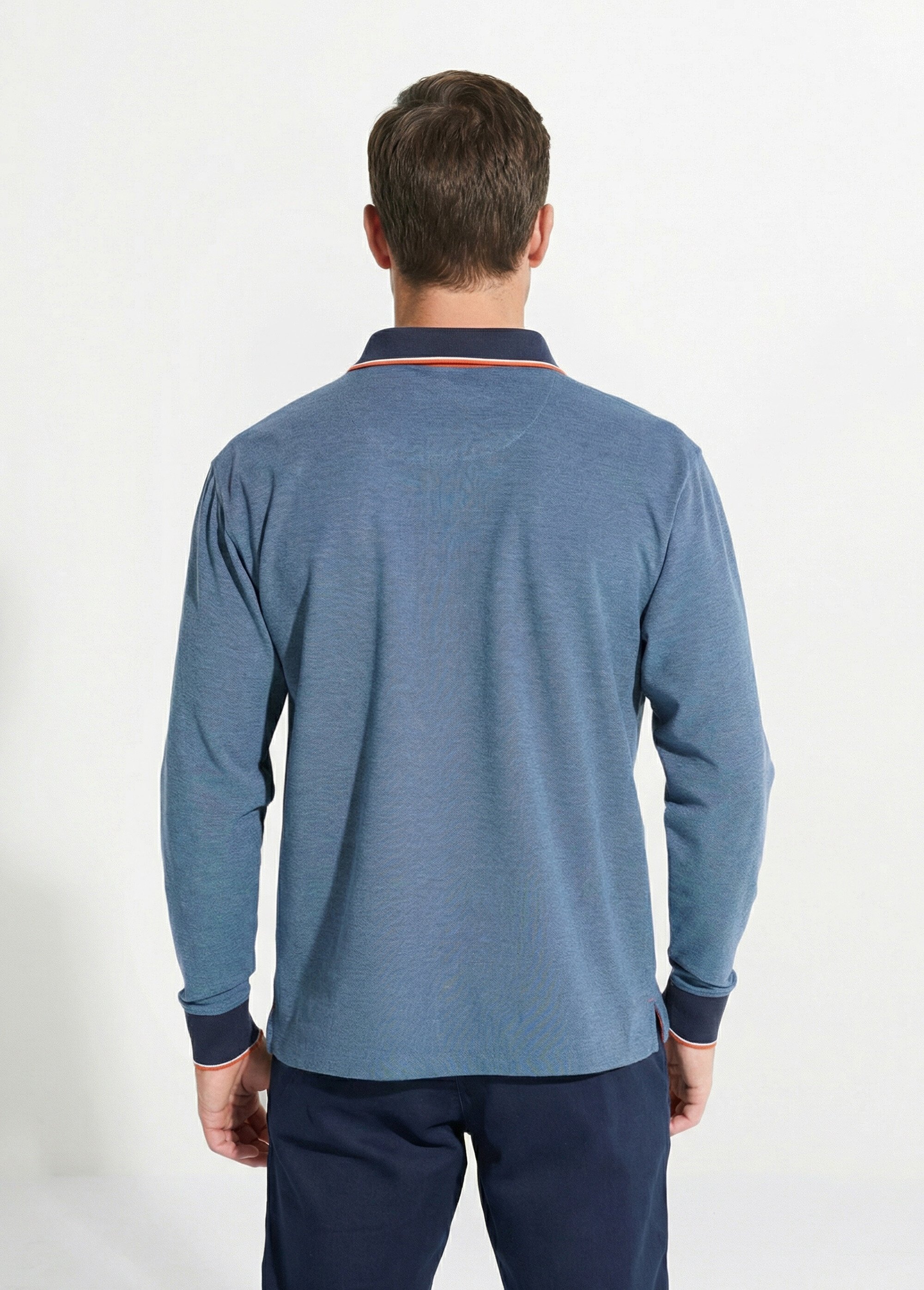 Polo maille piquée manches longues coton Homme Bleu FISTON DO1