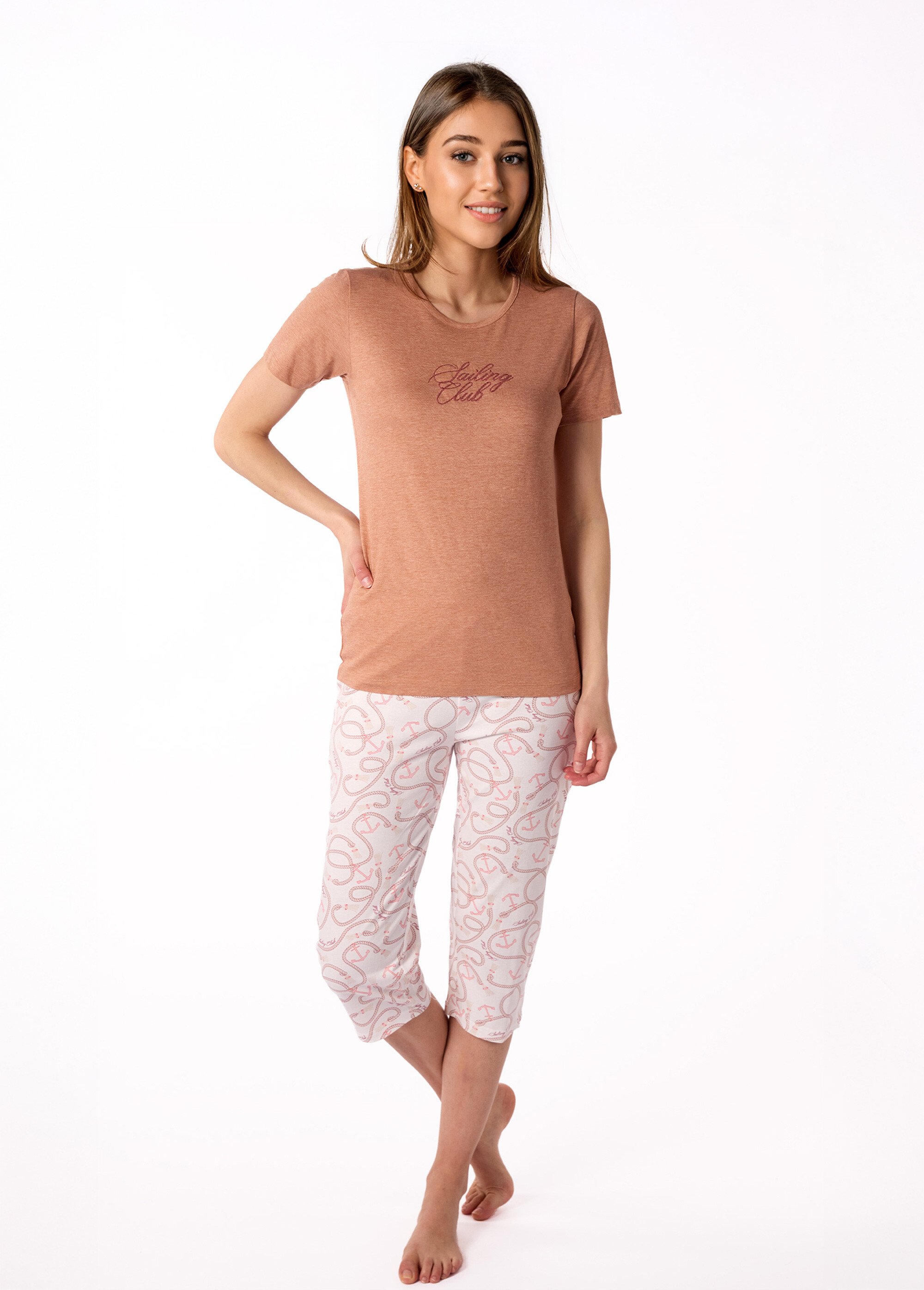 Pyjama 2 pièces corsaire motif marin Femme Orange BE.AILO.PCOGT FA1