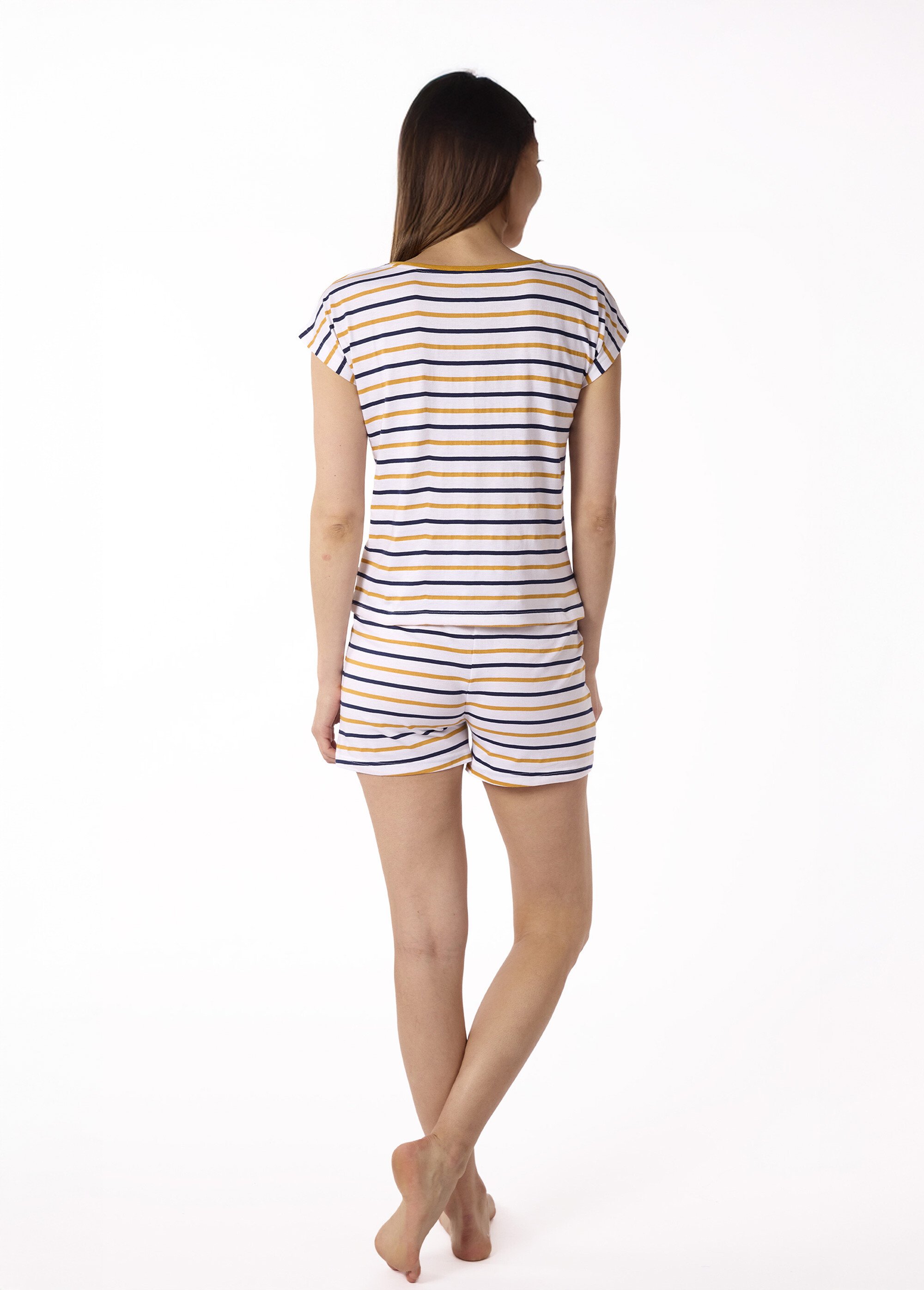 Pyjama à rayures manches courtes et short Femme Bleu DF.AZUR.PSH DO1