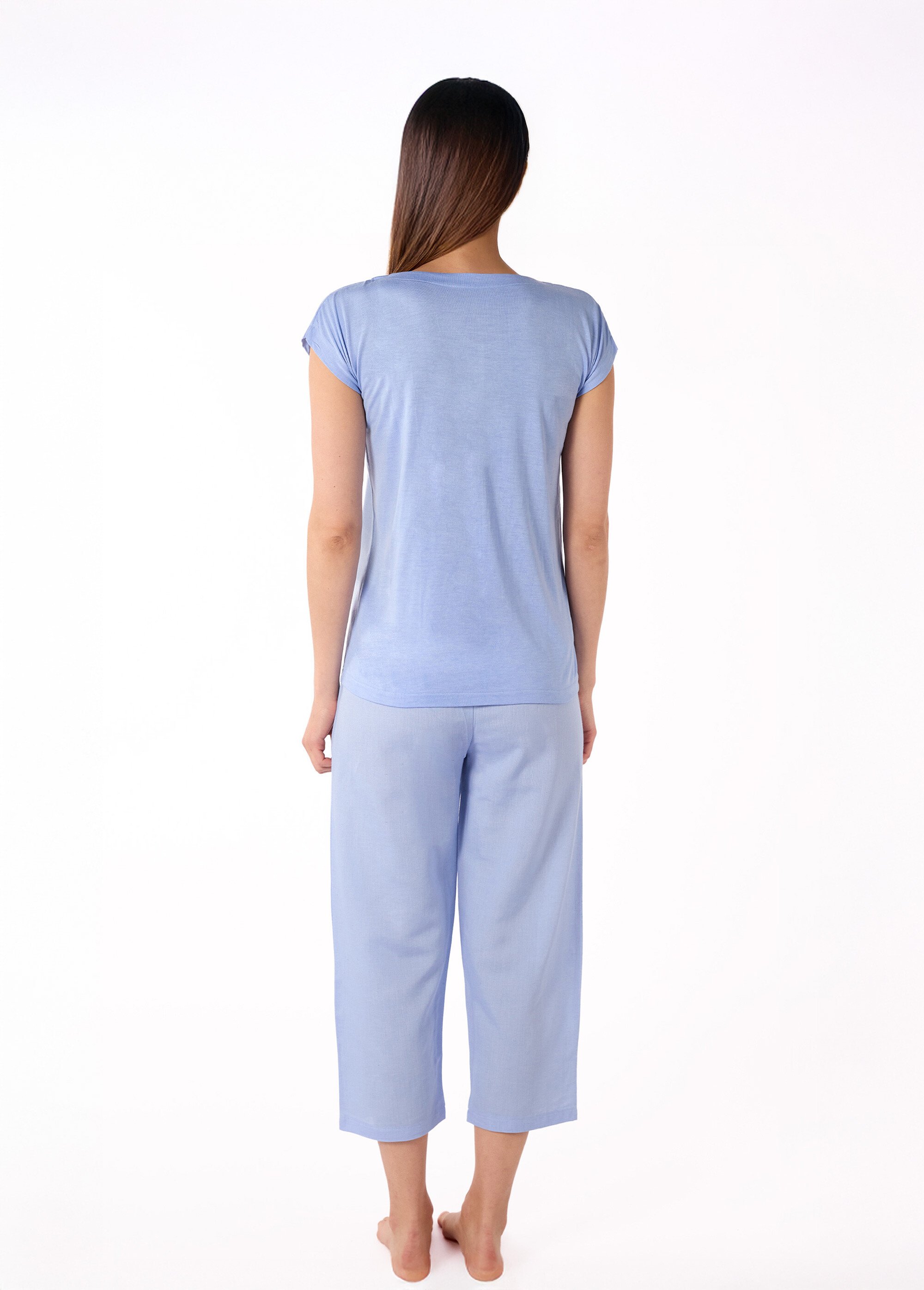 Pyjama avec lin manches courtes col V Femme Bleu BE.LISBO.PCOGT DO1