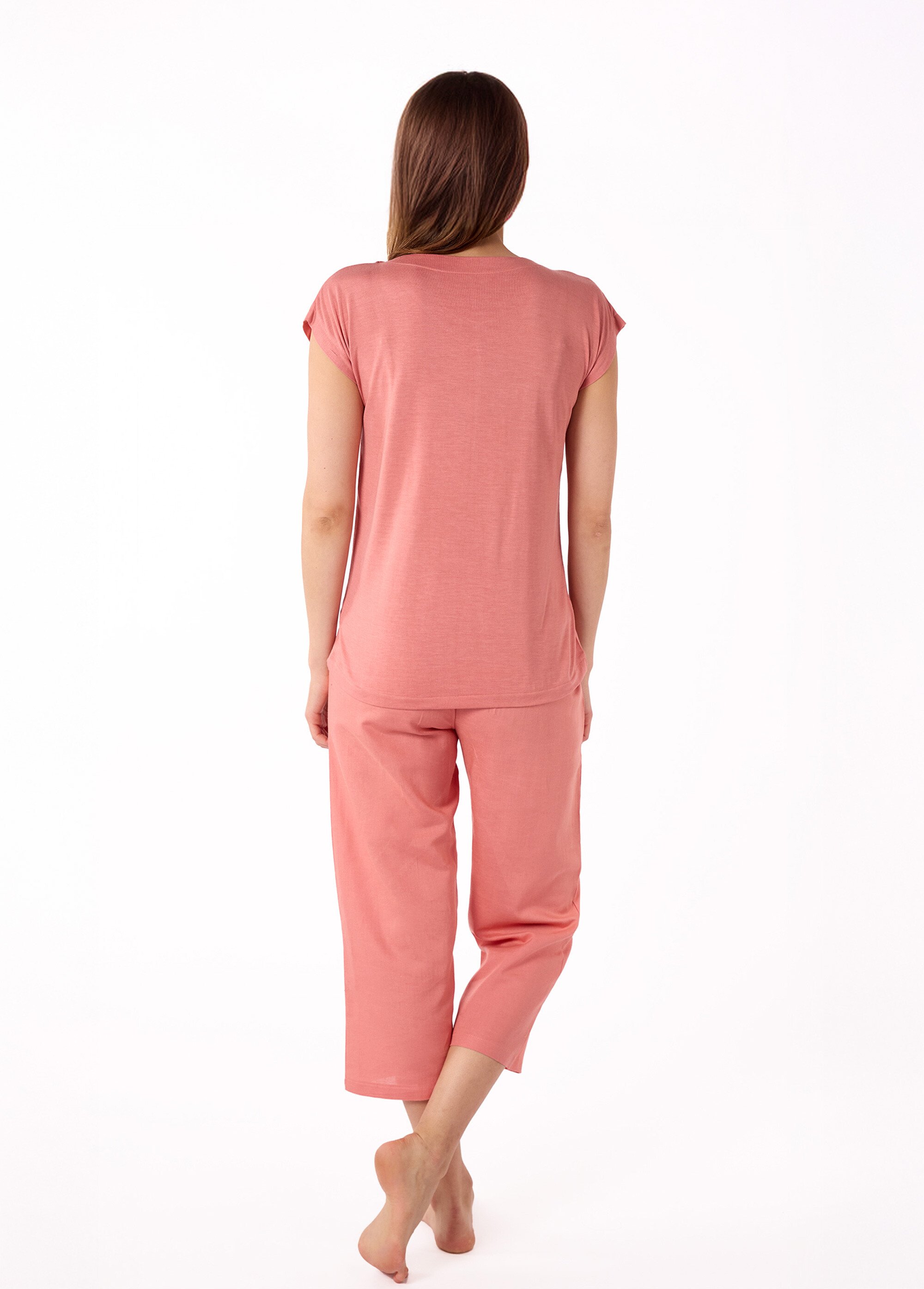 Pyjama avec lin manches courtes col V Femme Orange BE.LISBO.PCOGT DO1
