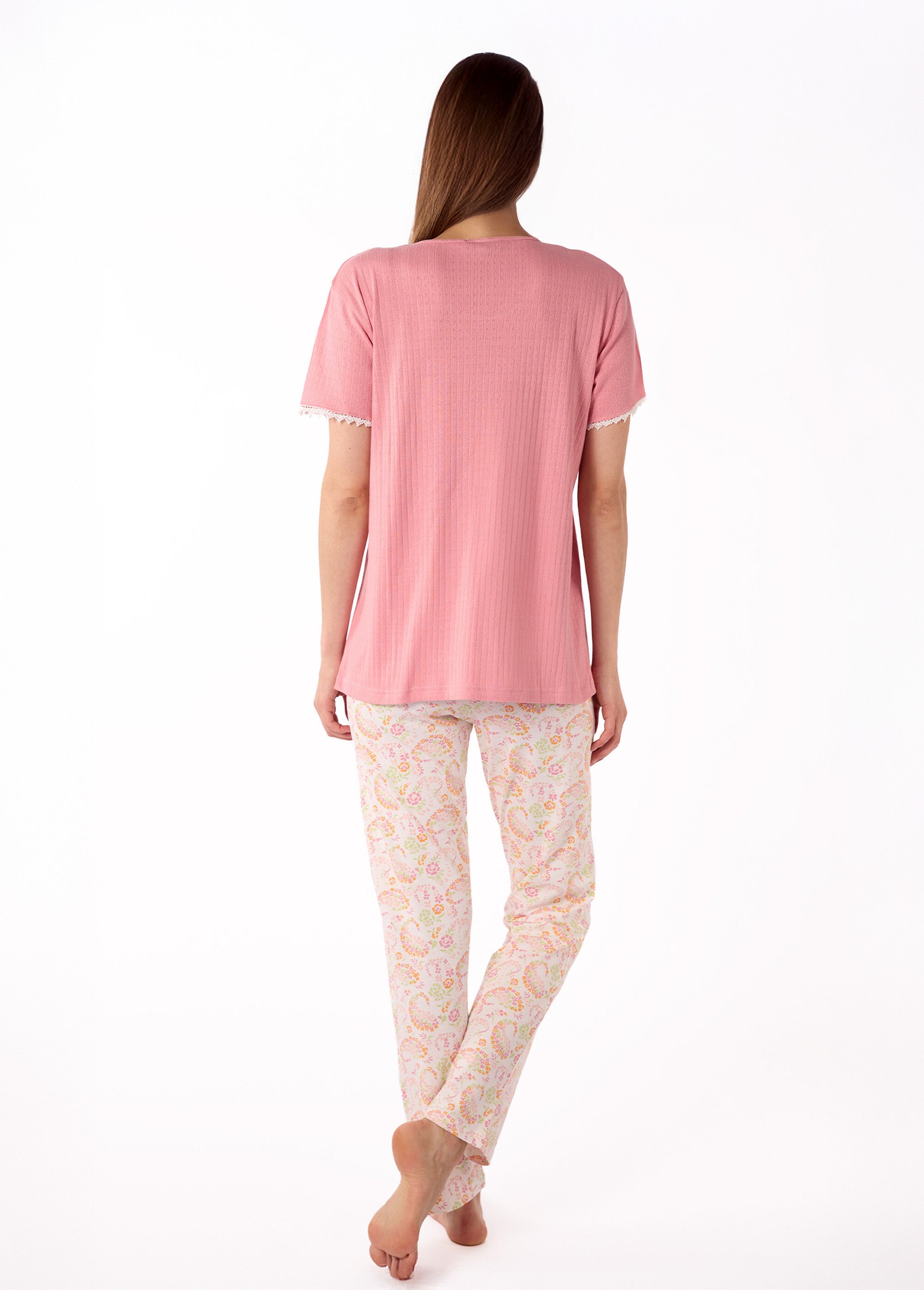 Pyjama manches courtes maille pointelle Femme Rose BE.DARJ.PYGT DO1