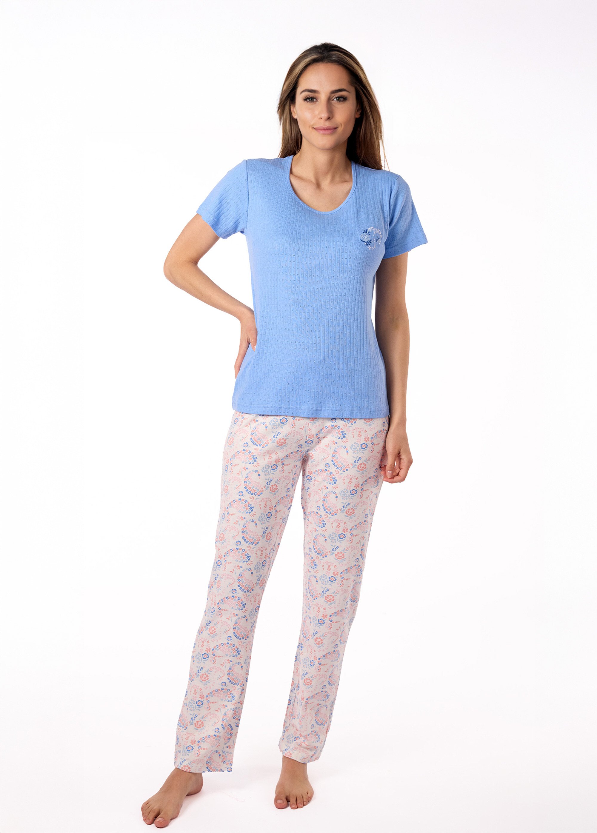 Pyjama manches courtes maille pointelle Femme Violet BE.DARJ.PYGT FA1
