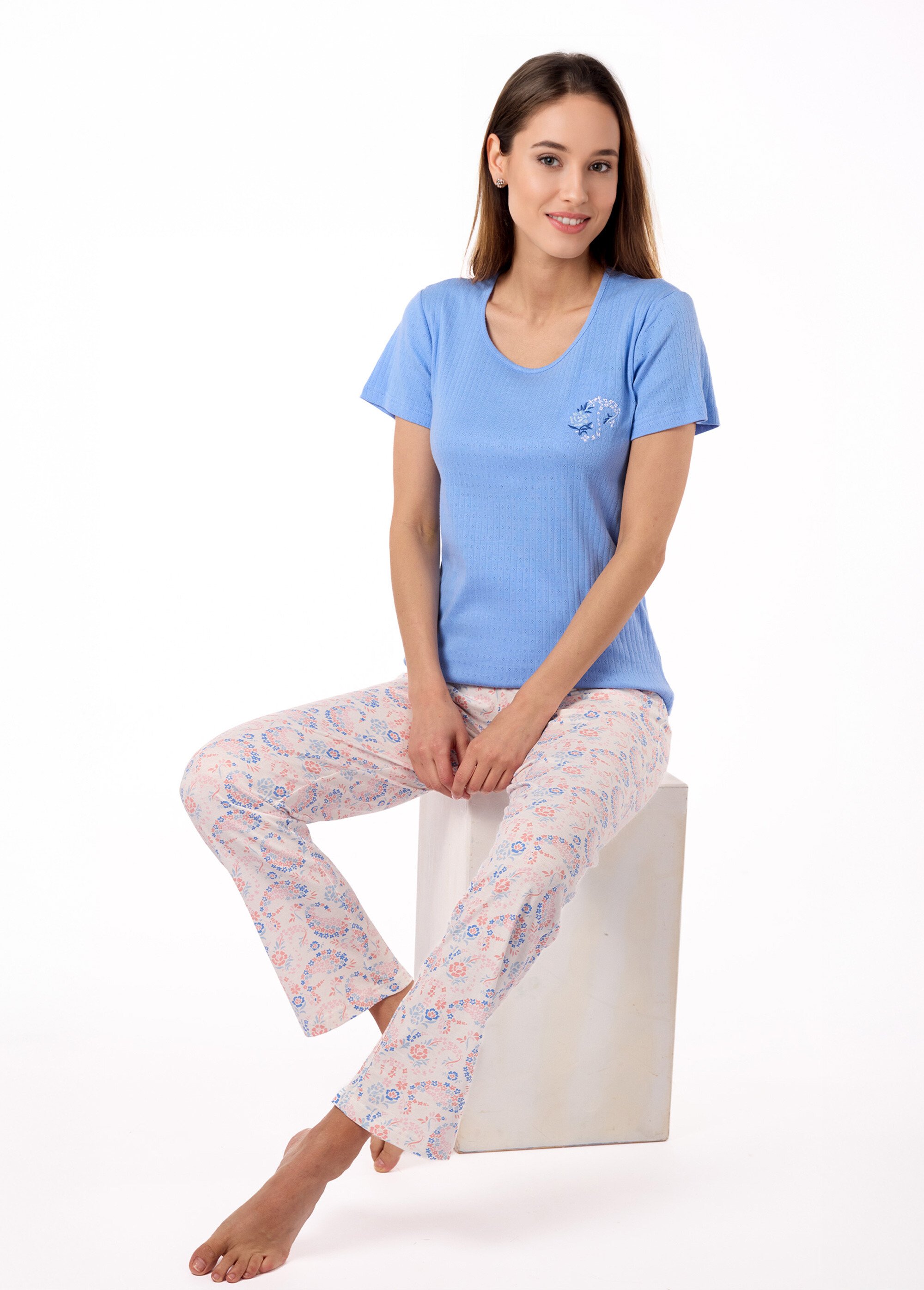 Pyjama manches courtes maille pointelle Femme Violet BE.DARJ.PYGT SI1