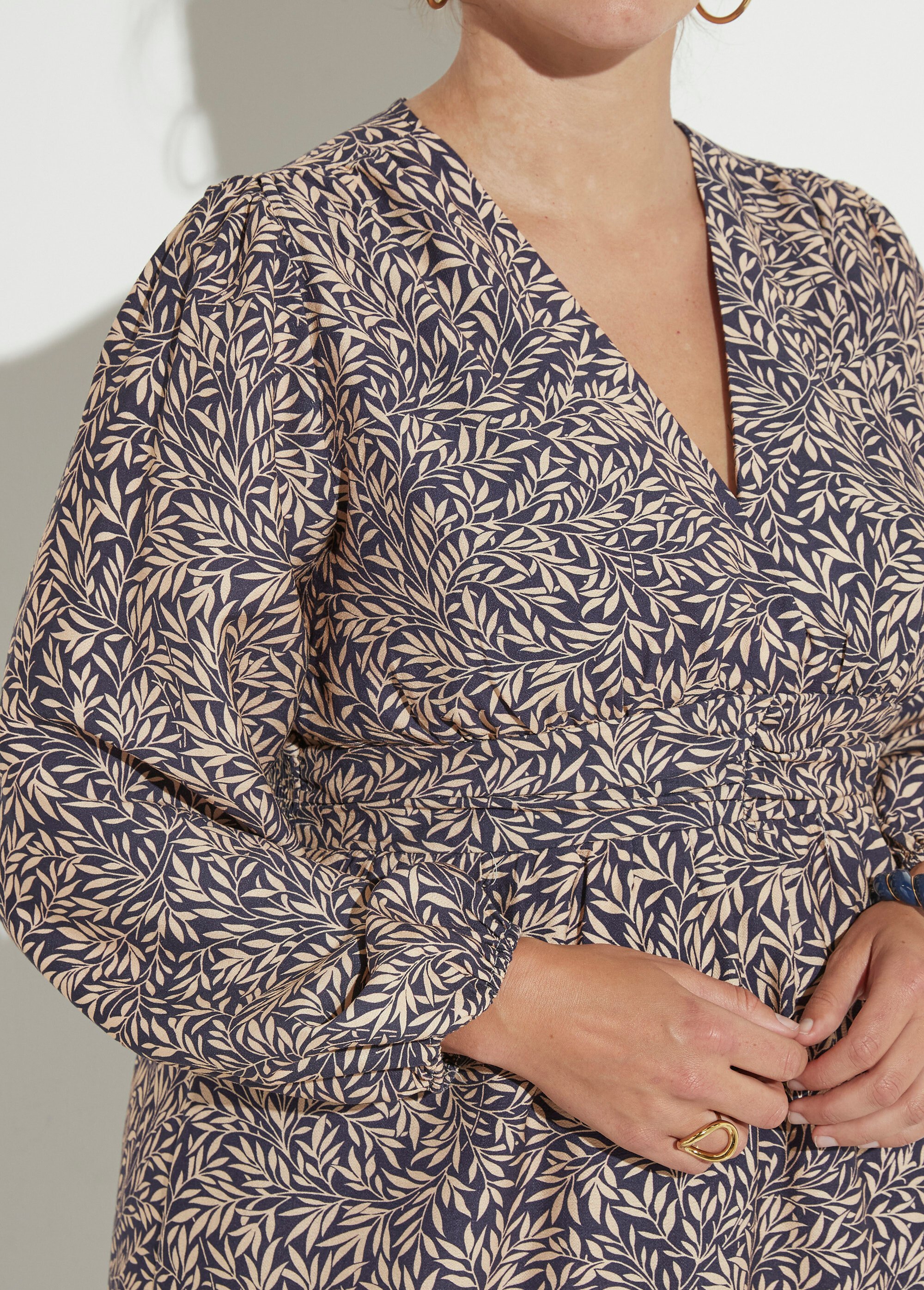 Robe courte taille plissée, feuillage Femme Grande Taille Bleu MAE-M282-5-2109 DE1