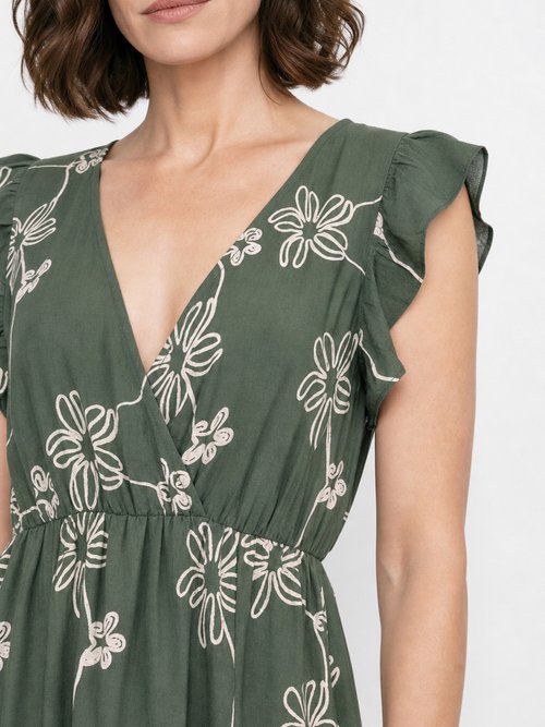 Robe longue cache cœur motif fleurs Femme Vert IKB-81522 DE1
