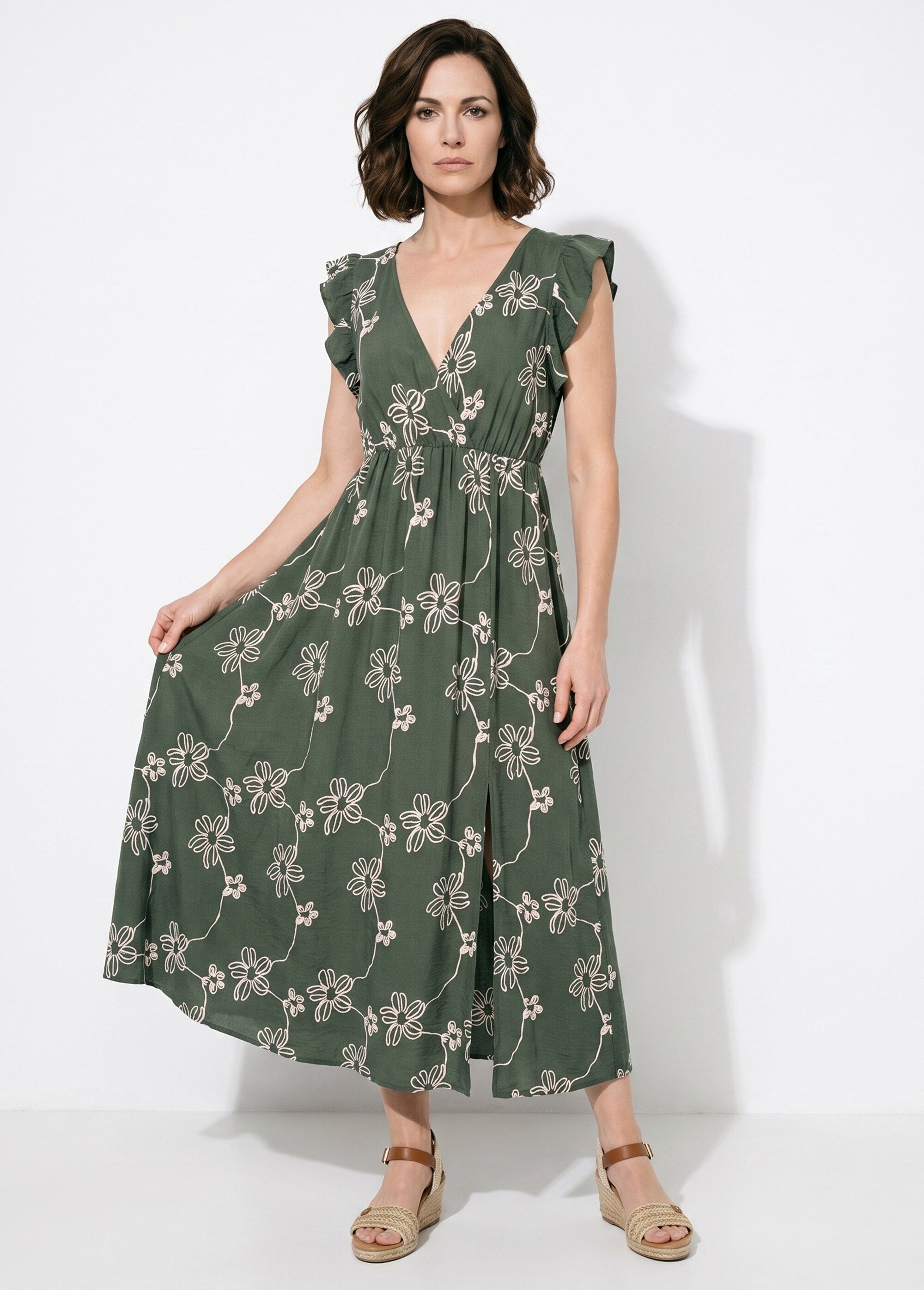 Robe longue cache cœur motif fleurs