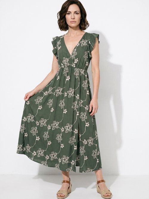 Robe longue cache cœur motif fleurs Femme Vert IKB-81522 MV1