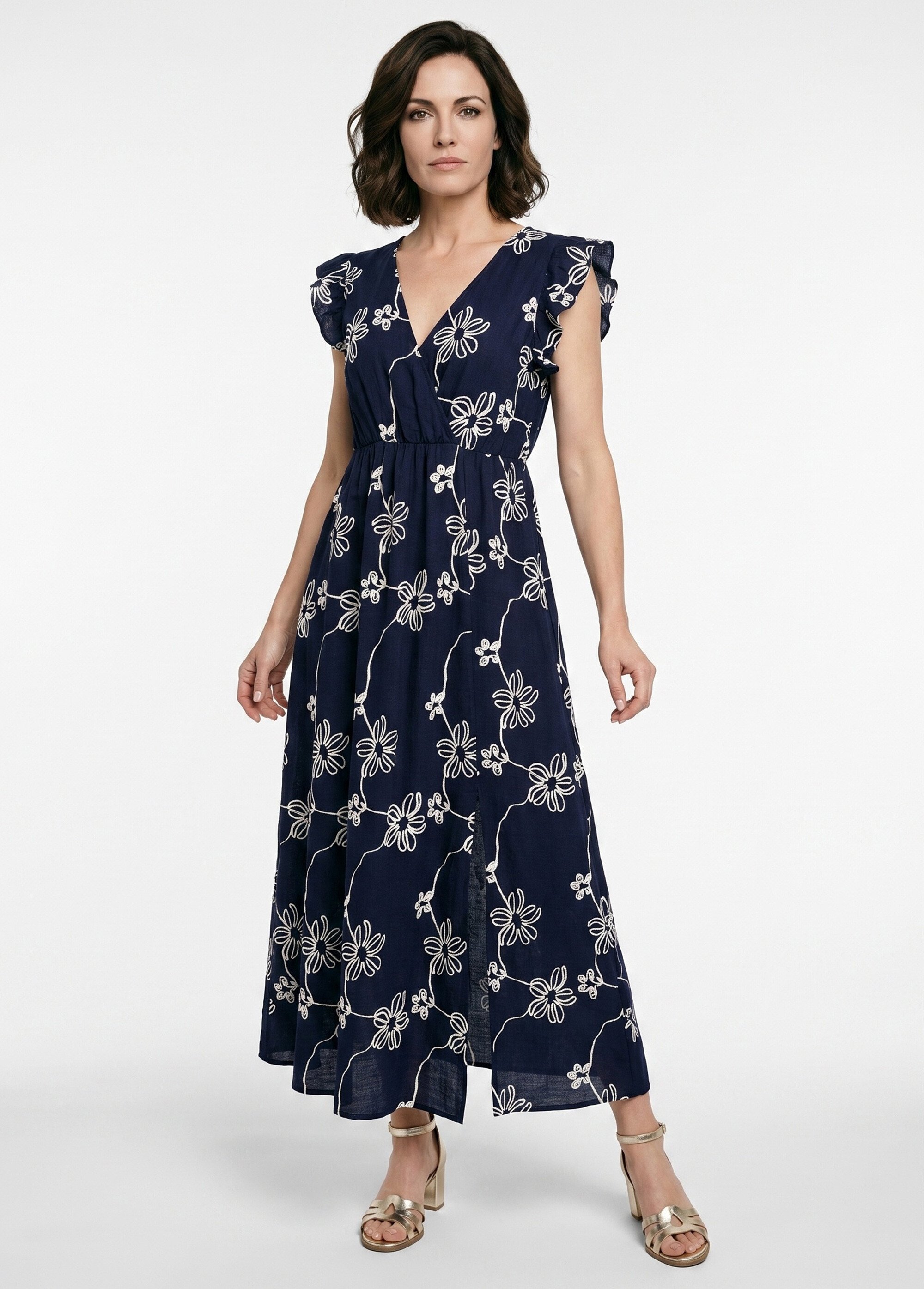 Robe longue cache cœur motif fleurs Femme Bleu IKB-81522 FA1