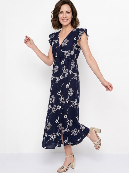Robe longue cache cœur motif fleurs Femme Bleu IKB-81522 MV1