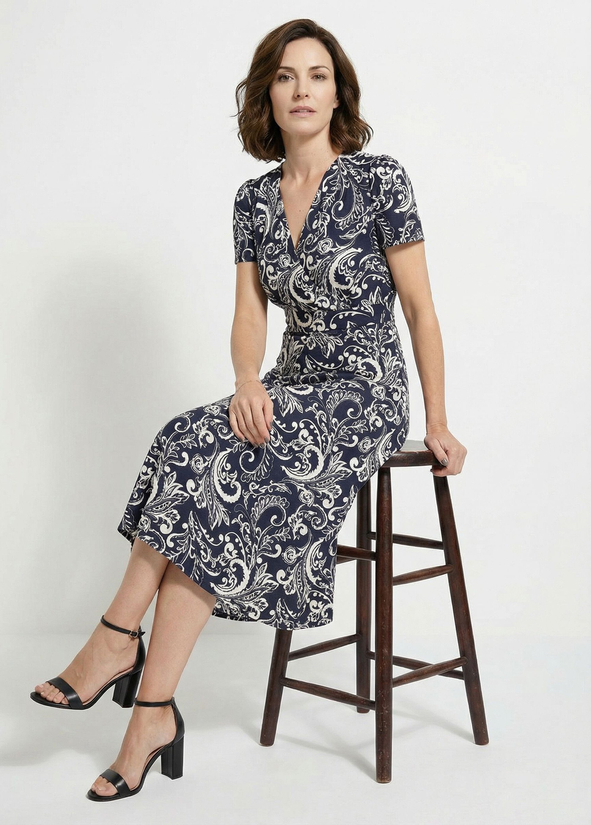 Robe longue cache-coeur taille élastiquée Femme Noir EVANE MV1