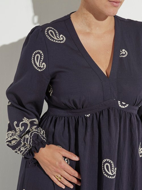 Robe longue taille haute, avec broderies Femme Grande Taille Bleu MAE-M911-5-2191 DE1