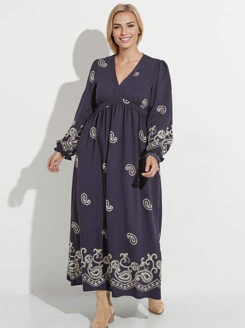 Robe longue taille haute, avec broderies Femme Grande Taille Bleu MAE-M911-5-2191 FA1