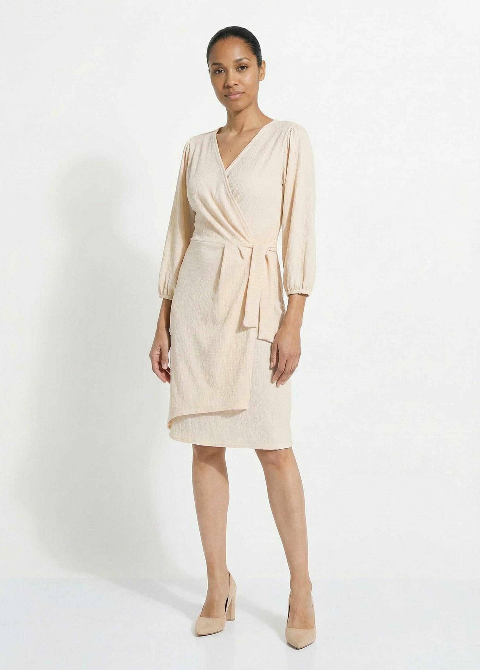 Robe portefeuille en maille gaufrée Femme Beige TM-MANA FA1