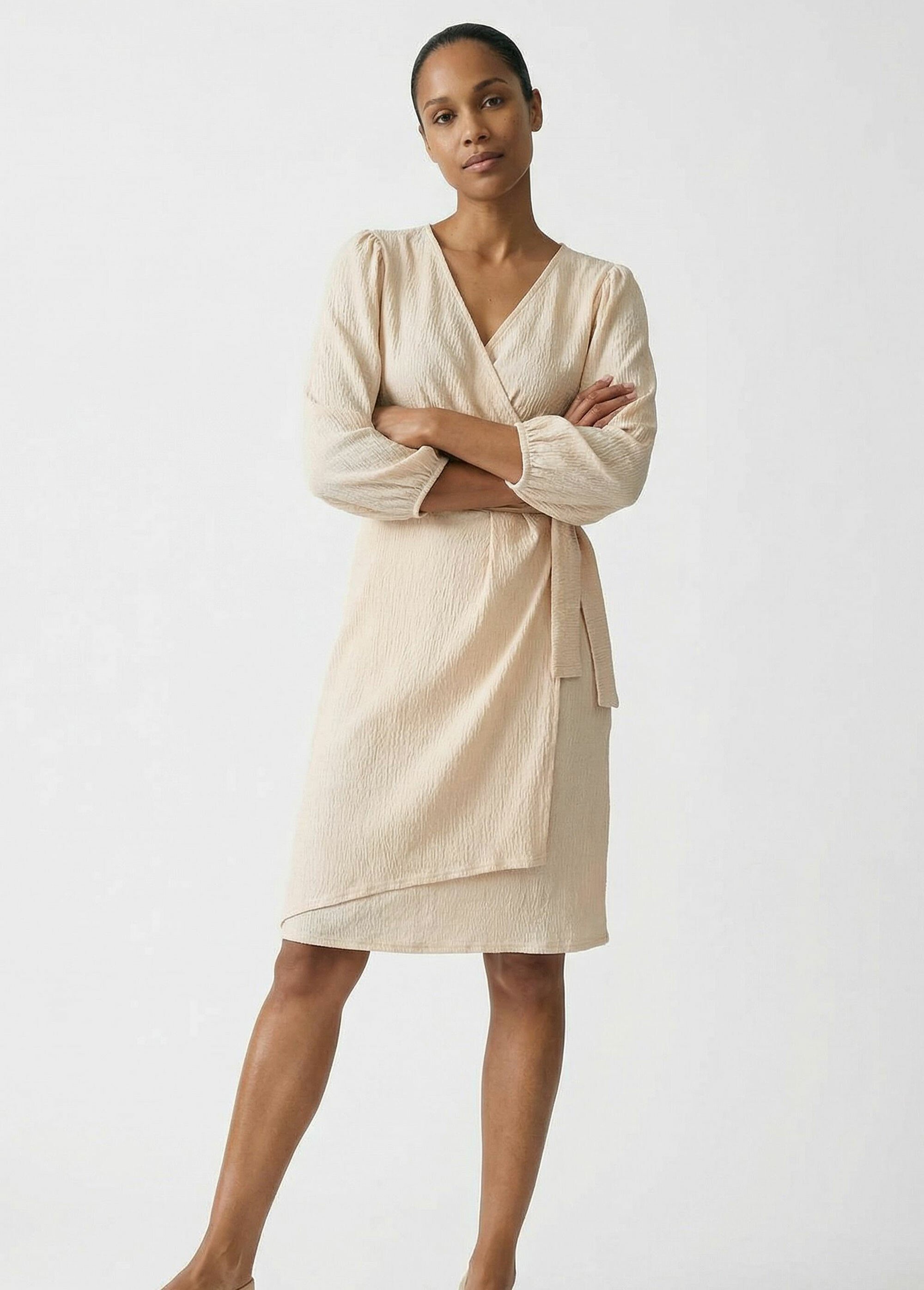 Robe portefeuille en maille gaufrée Femme Beige TM-MANA MV1