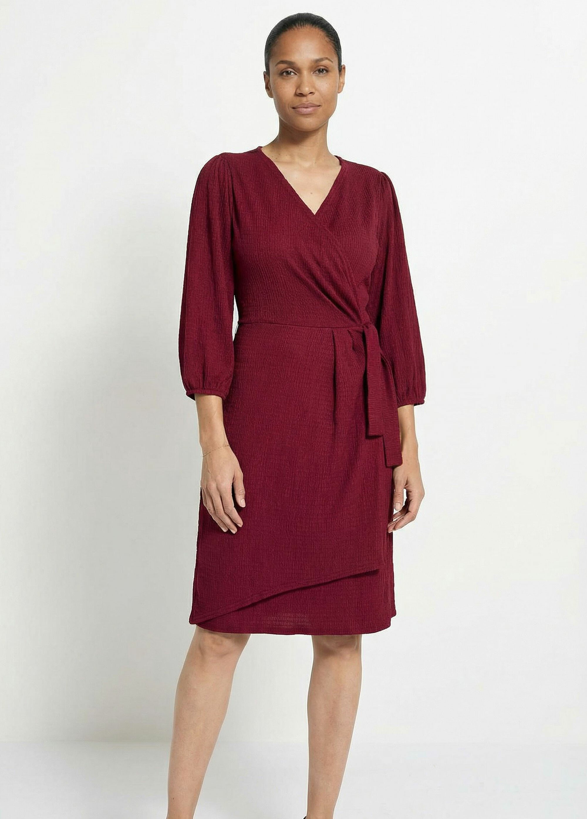 Robe portefeuille en maille gaufrée Femme Rouge TM-MANA FA1