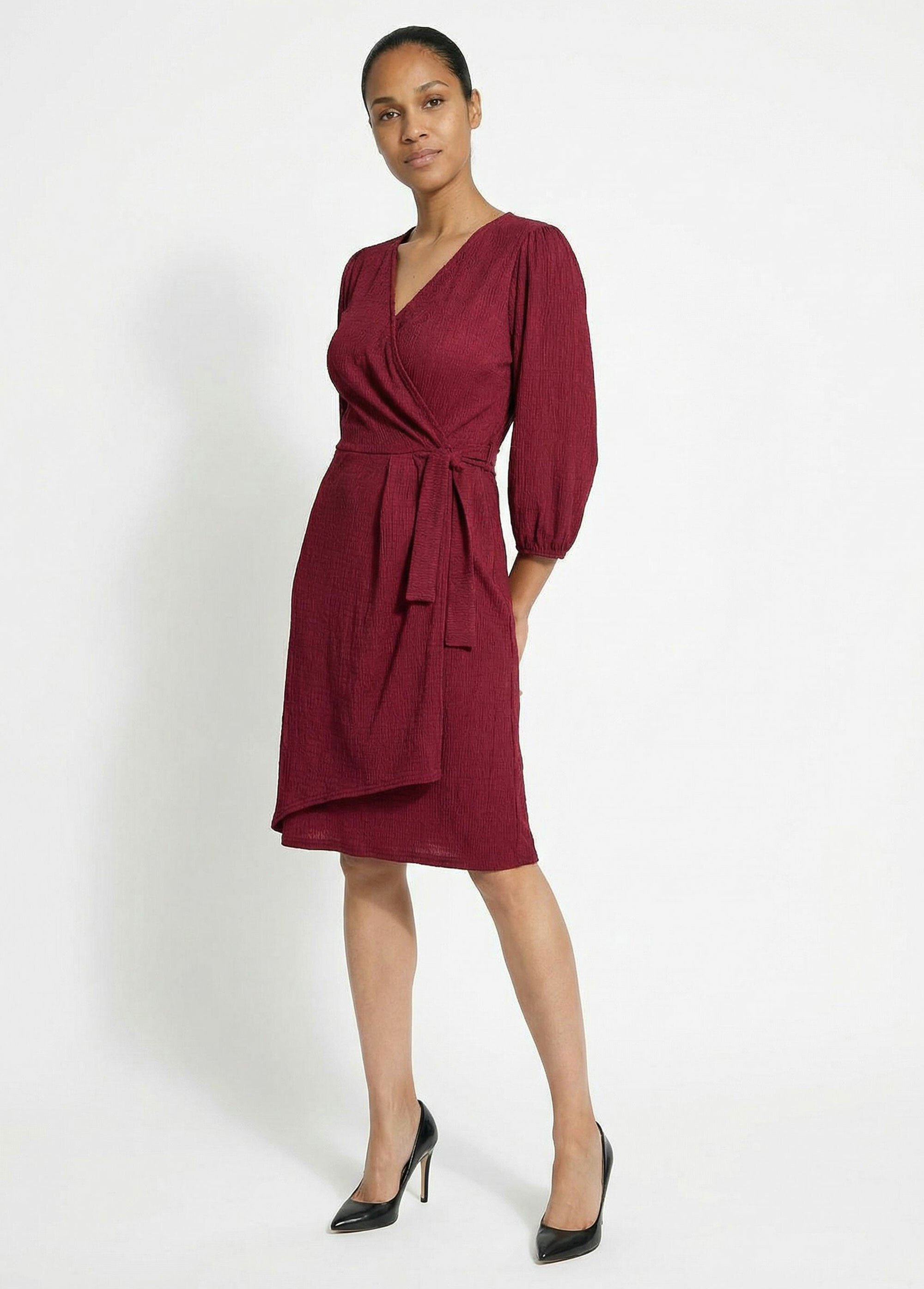 Robe portefeuille en maille gaufrée Femme Rouge TM-MANA SF1