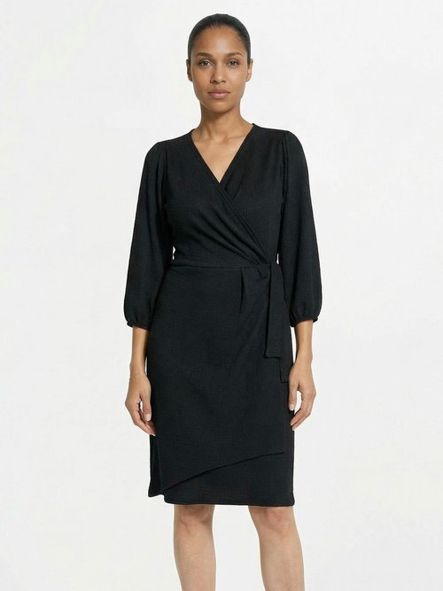 Robe portefeuille en maille gaufrée Femme Noir TM-MANA FA1