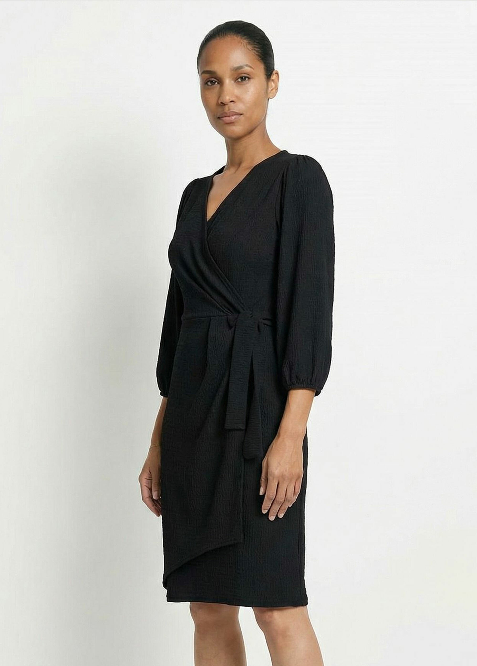Robe portefeuille en maille gaufrée Femme Noir TM-MANA MV1